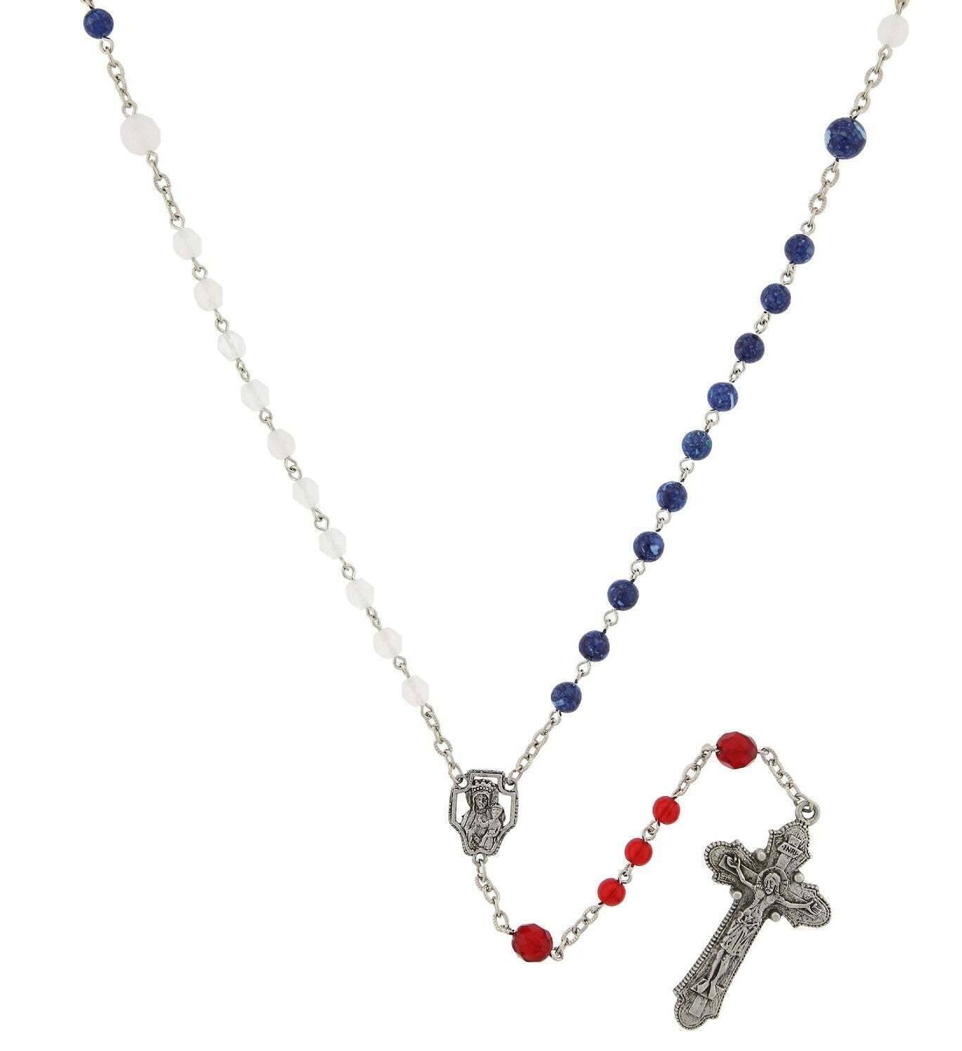 Symbols Of Faith Red White and Blue Glass Bead Crucifix Rosary