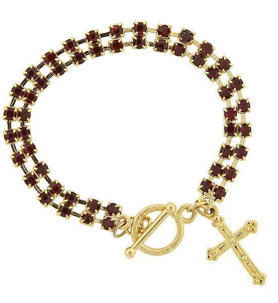 Symbols Of Faith Rhinestone Crystal Cross Drop Toggle Bracelet