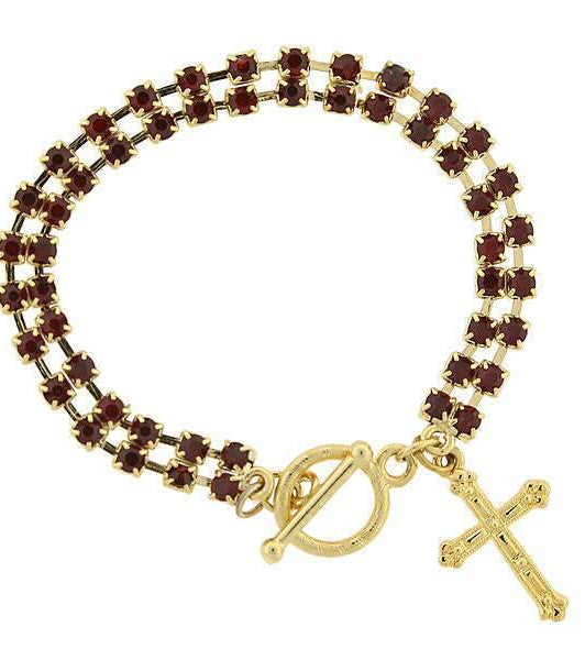 Symbols Of Faith Rhinestone Crystal Cross Drop Toggle Bracelet