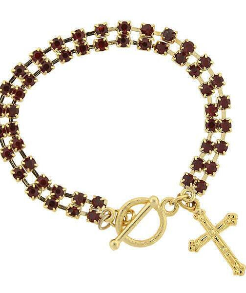 Symbols Of Faith Rhinestone Crystal Cross Drop Toggle Bracelet