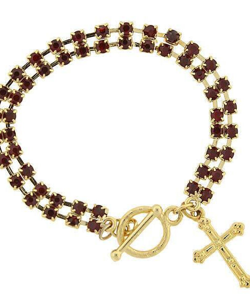 Symbols Of Faith Rhinestone Crystal Cross Drop Toggle Bracelet