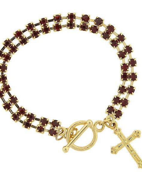 Symbols Of Faith Rhinestone Crystal Cross Drop Toggle Bracelet