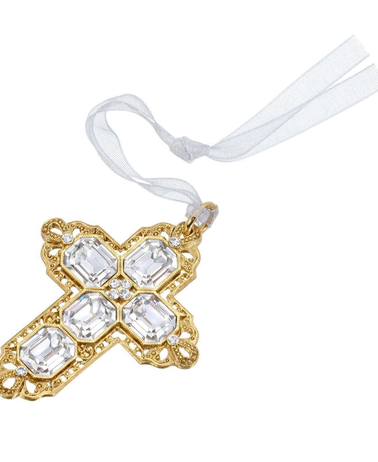 Symbols Of Faith Octagon European Crystal Cross With Ribbon Christmas Tree Ornament