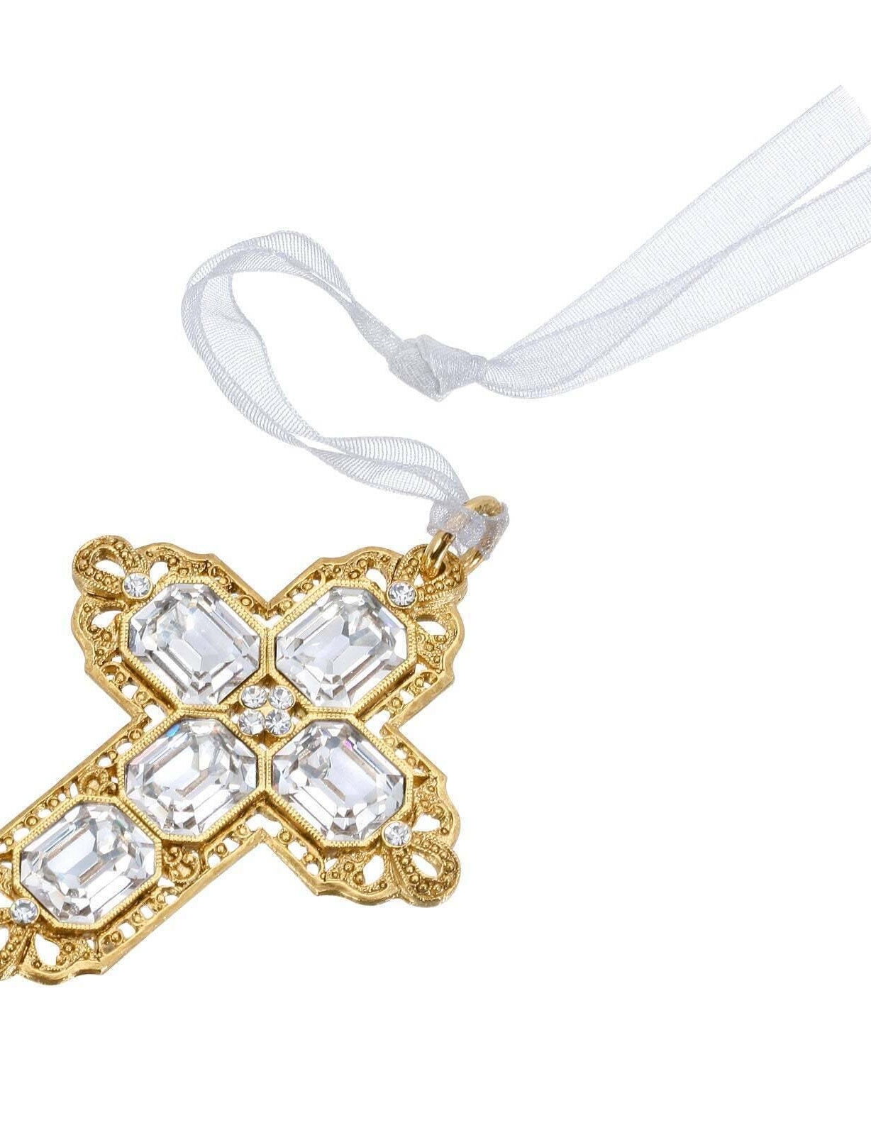 Symbols Of Faith Octagon European Crystal Cross With Ribbon Christmas Tree Ornament