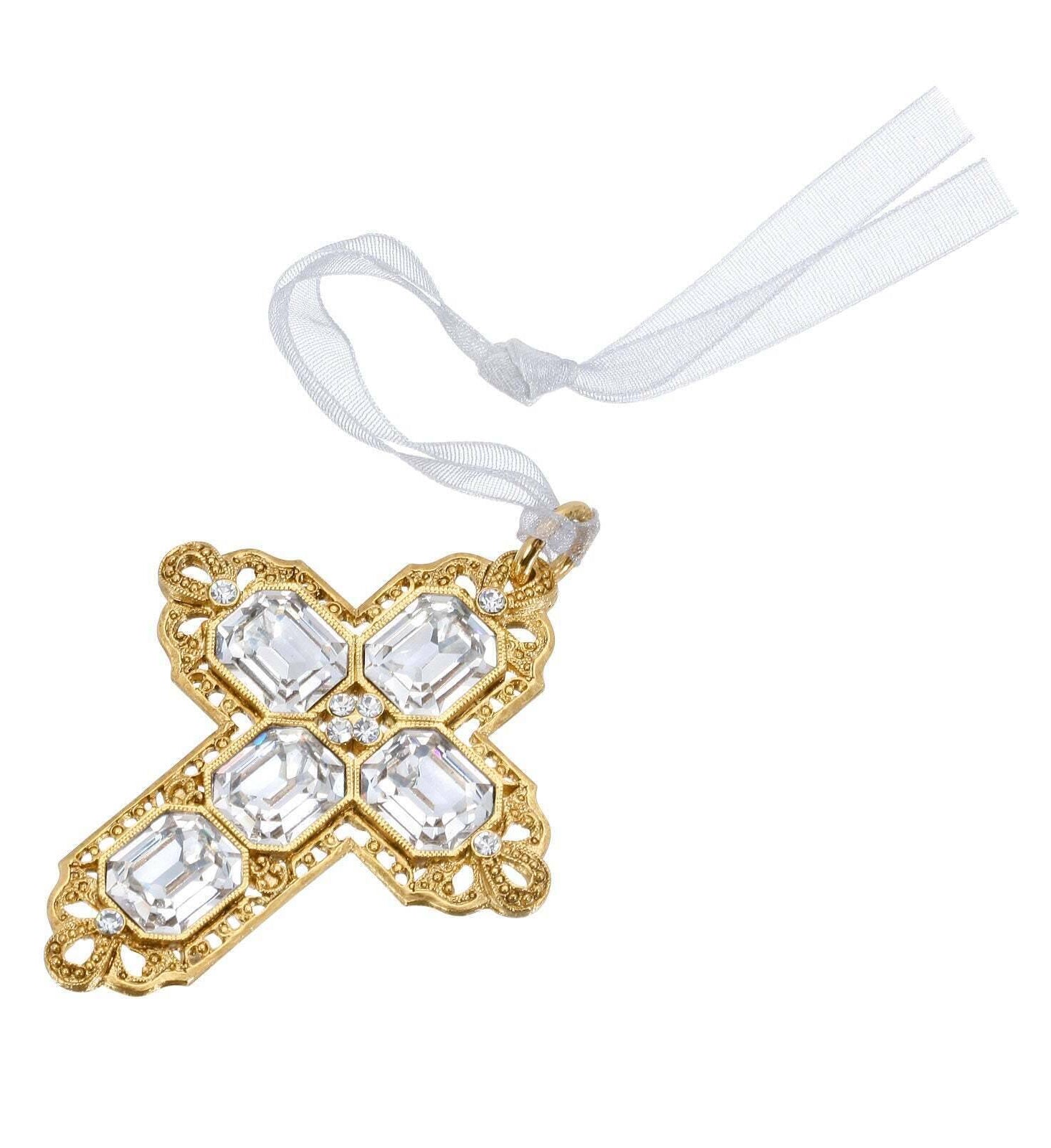 Symbols Of Faith Octagon European Crystal Cross With Ribbon Christmas Tree Ornament