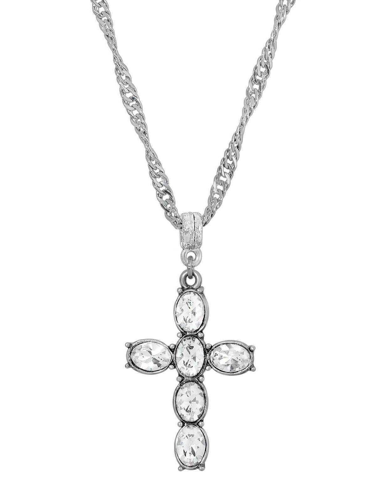 Symbols Of Faith Pewter Crystal Cross Twisted Pendant Necklace 20"