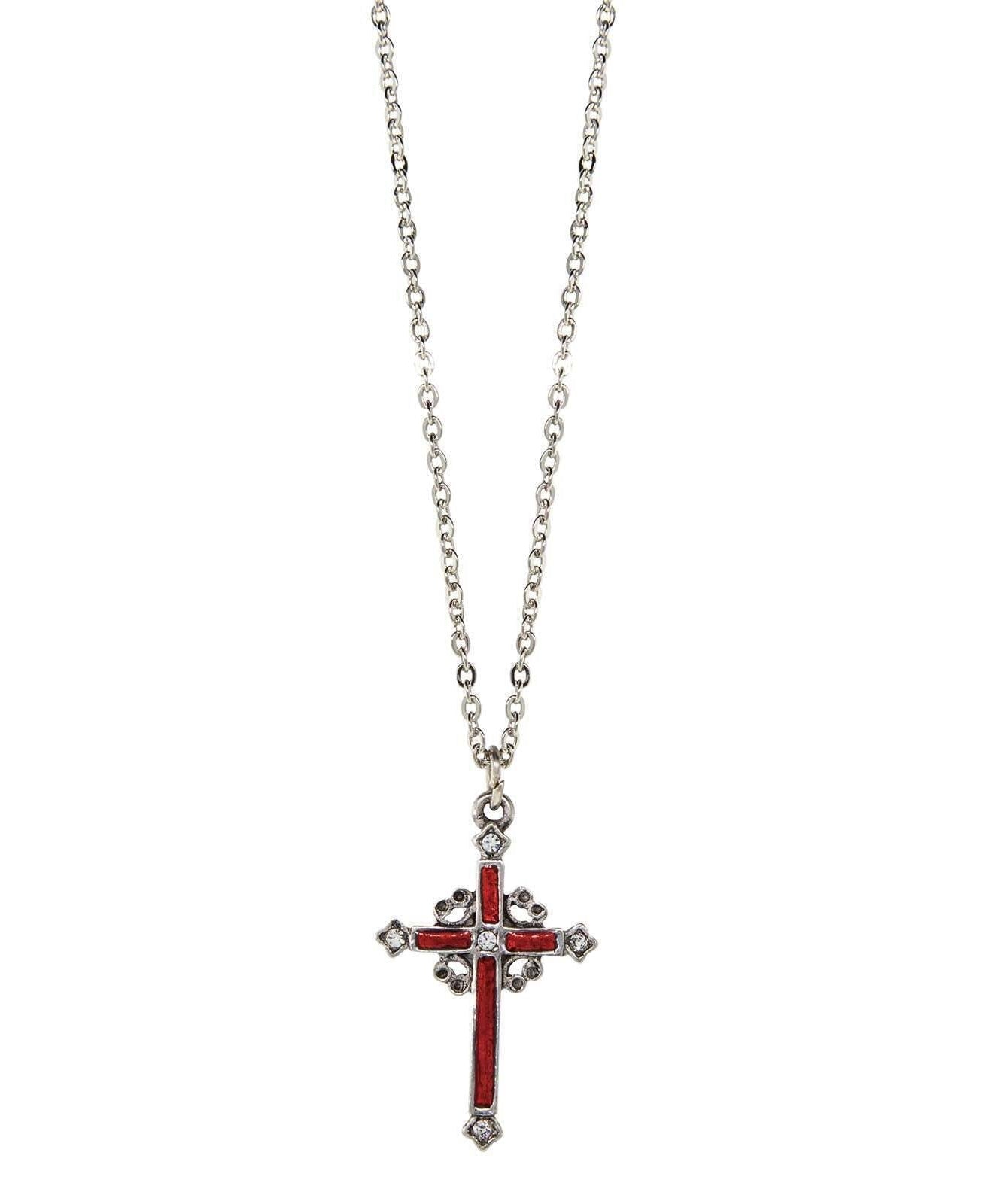 Symbols Of Faith Pewter Hand Enamel Cross With Crystals Pendant Necklace 18"