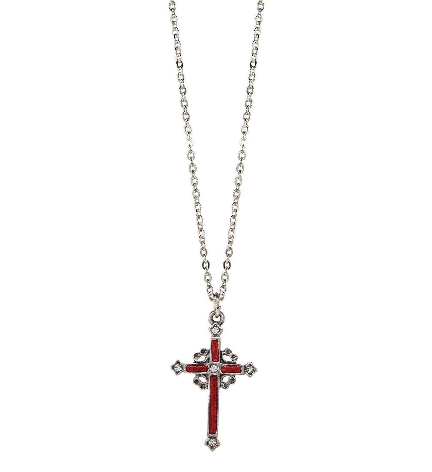 Symbols Of Faith Pewter Hand Enamel Cross With Crystals Pendant Necklace 18"