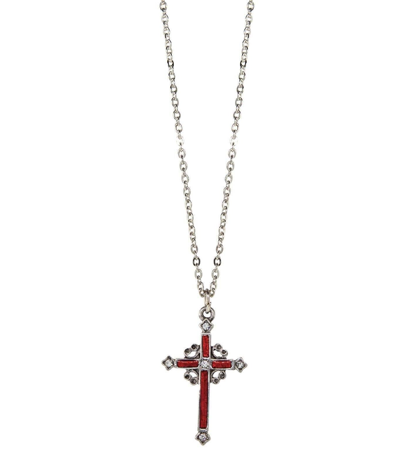 Symbols Of Faith Pewter Hand Enamel Cross With Crystals Pendant Necklace 18"