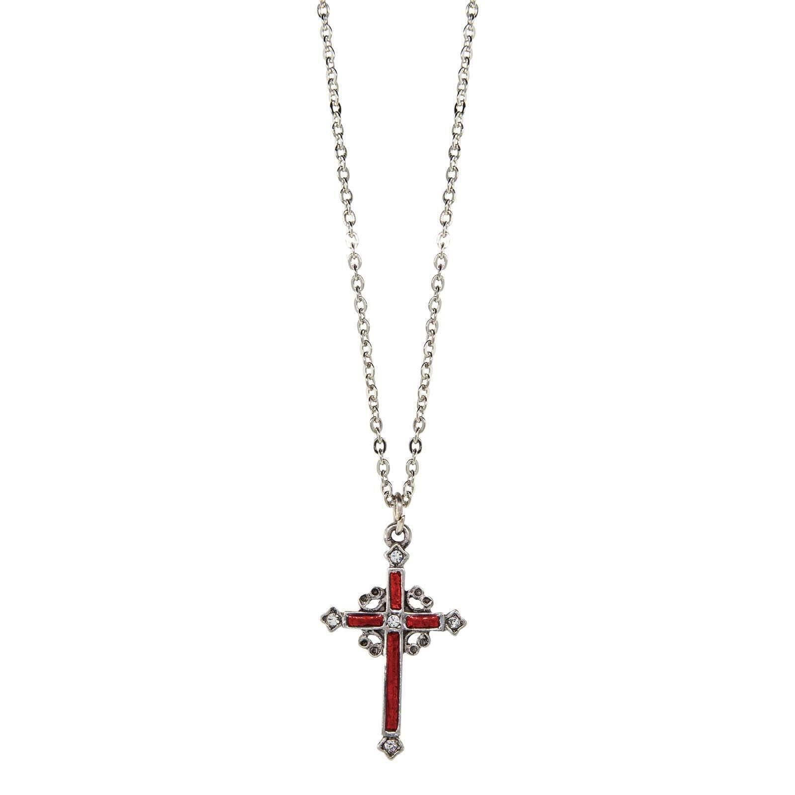 Symbols Of Faith Pewter Hand Enamel Cross With Crystals Pendant Necklace 18"