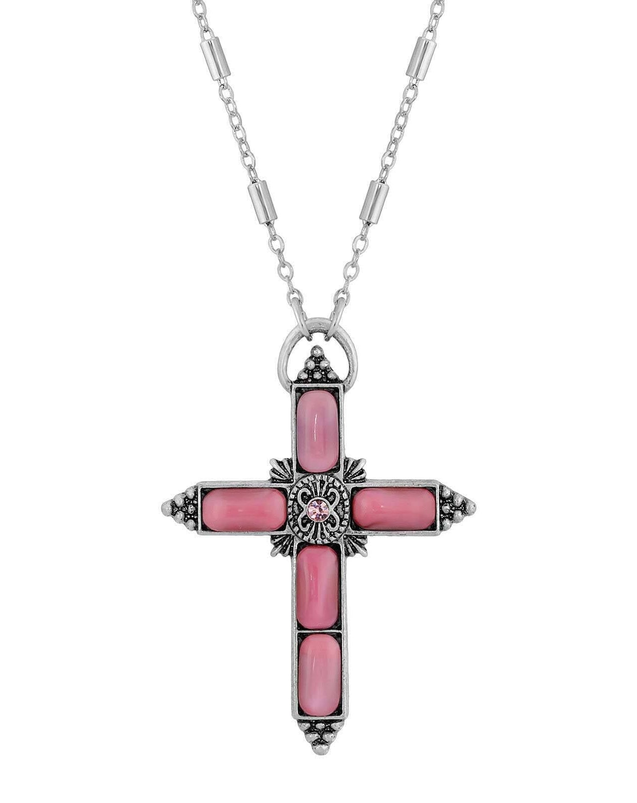 Symbols Of Faith Moonstone & Crystal Cross Pendant Necklace 20"