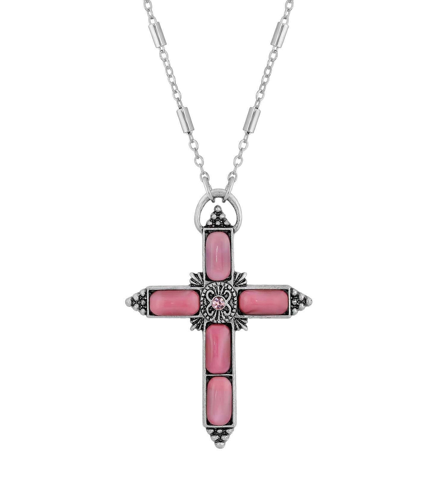 Symbols Of Faith Moonstone & Crystal Cross Pendant Necklace 20"