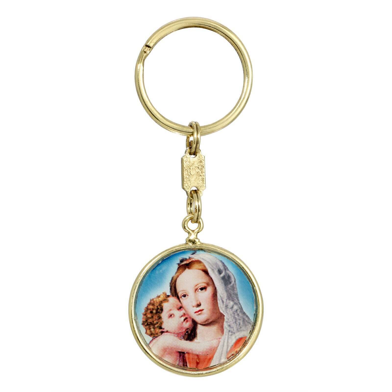 Symbols Of Faith Round Mary and Child Key Ring
