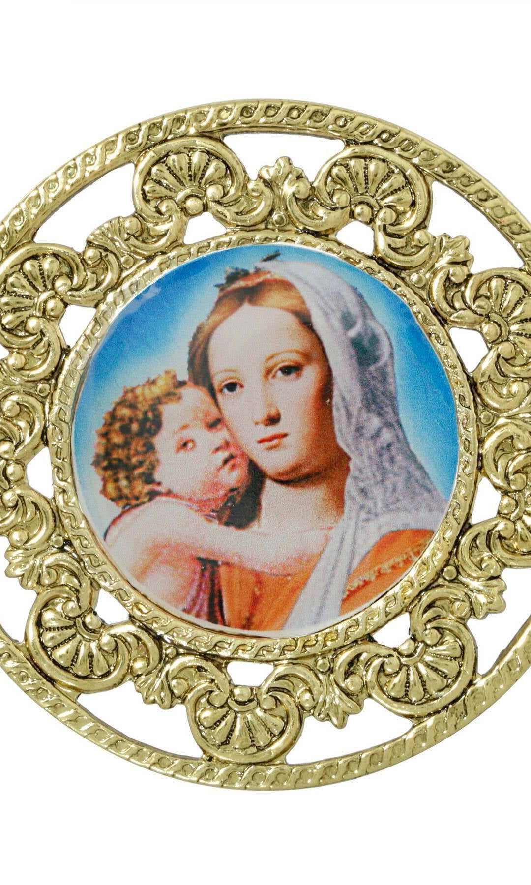 Symbols Of Faith Round Filigree Mary and Child Pin
