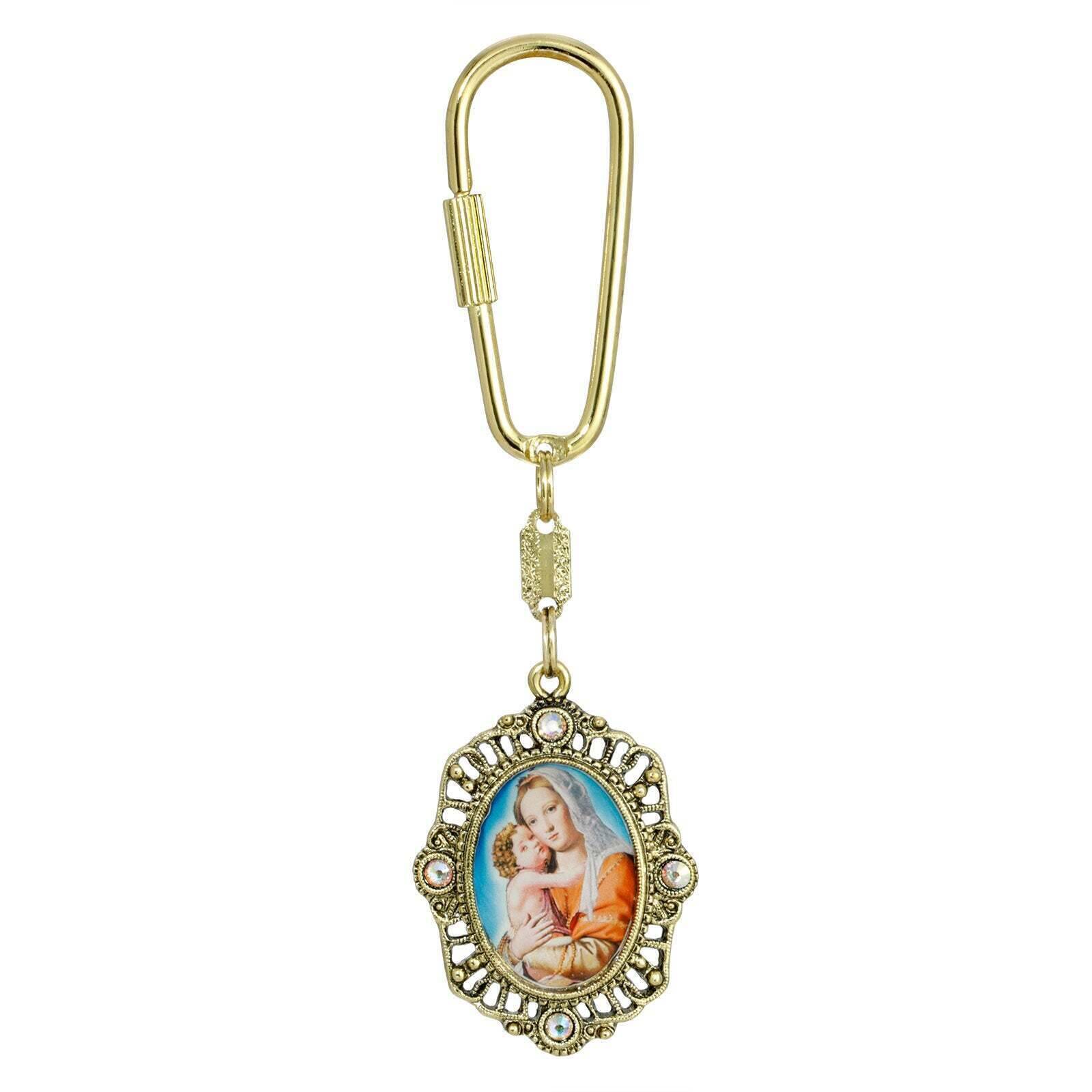 Symbols Of Faith Oval Mother and Child Oval Carabiner Key Chain