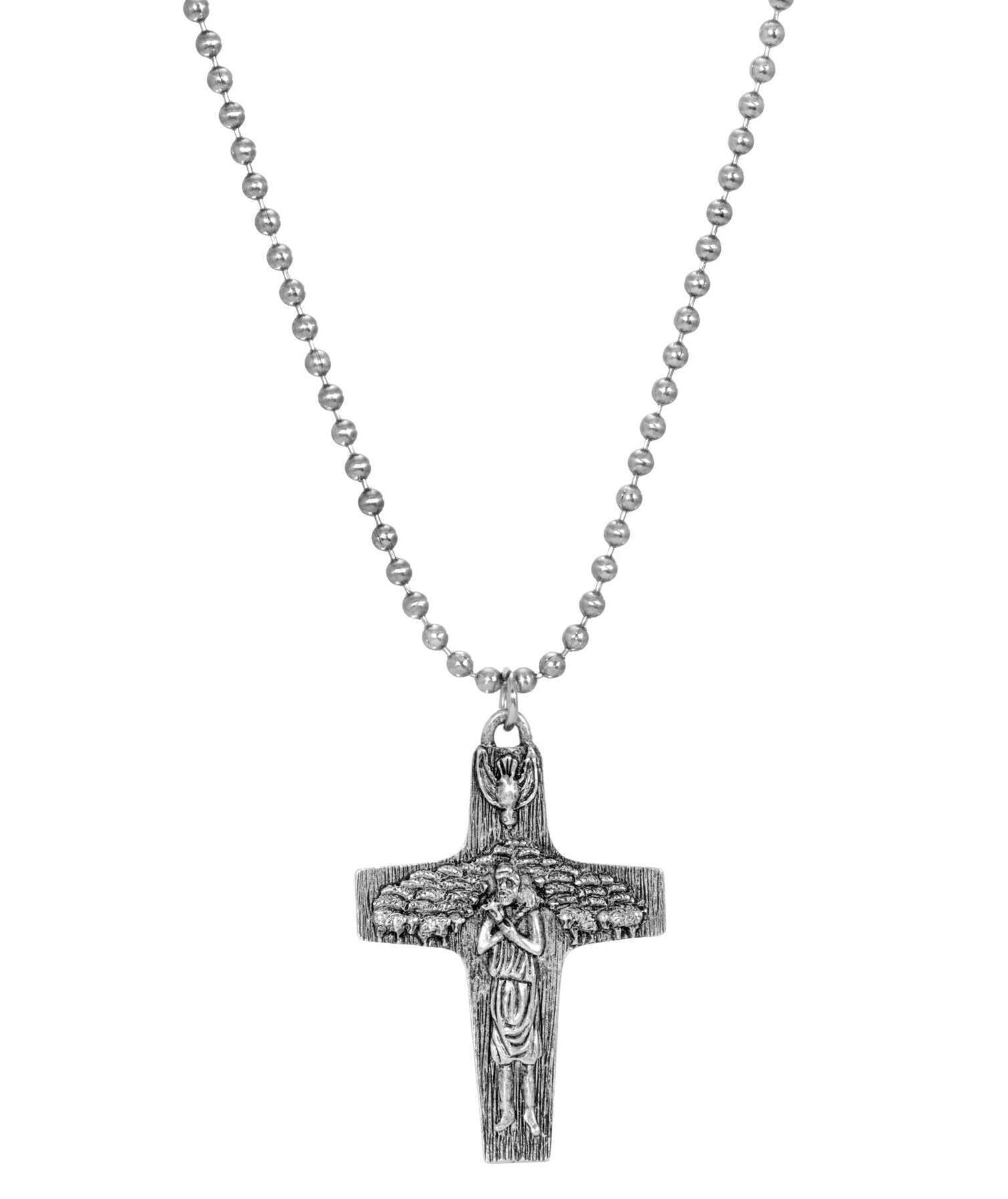 Symbols of Faith Pope Francis Pendant Pectoral Cross Ball Chain Necklace 22"