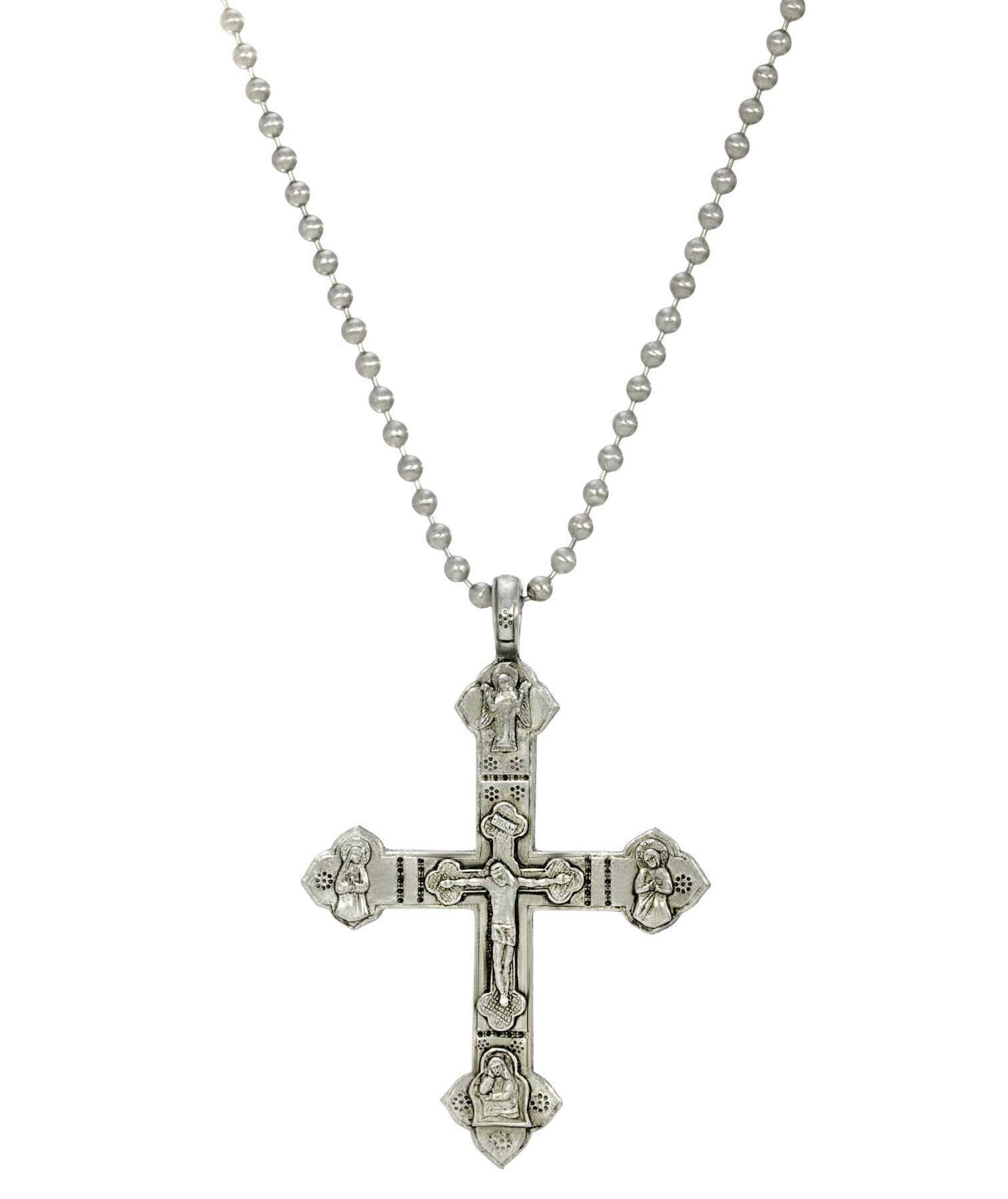 Symbols of Faith Stainless Steel Chain Large Crucifix Pendant Necklace 22"
