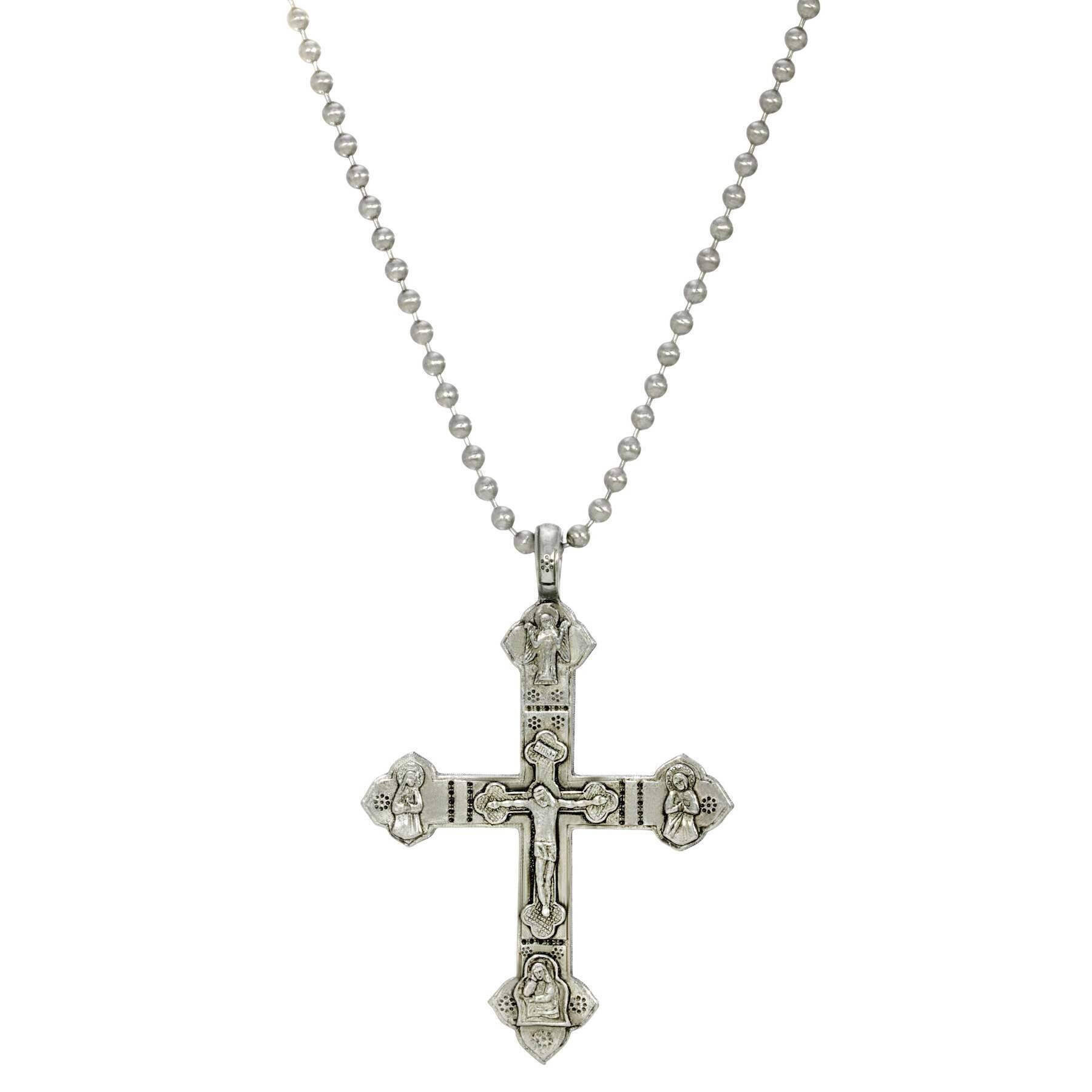 Symbols of Faith Stainless Steel Chain Large Crucifix Pendant Necklace 22"