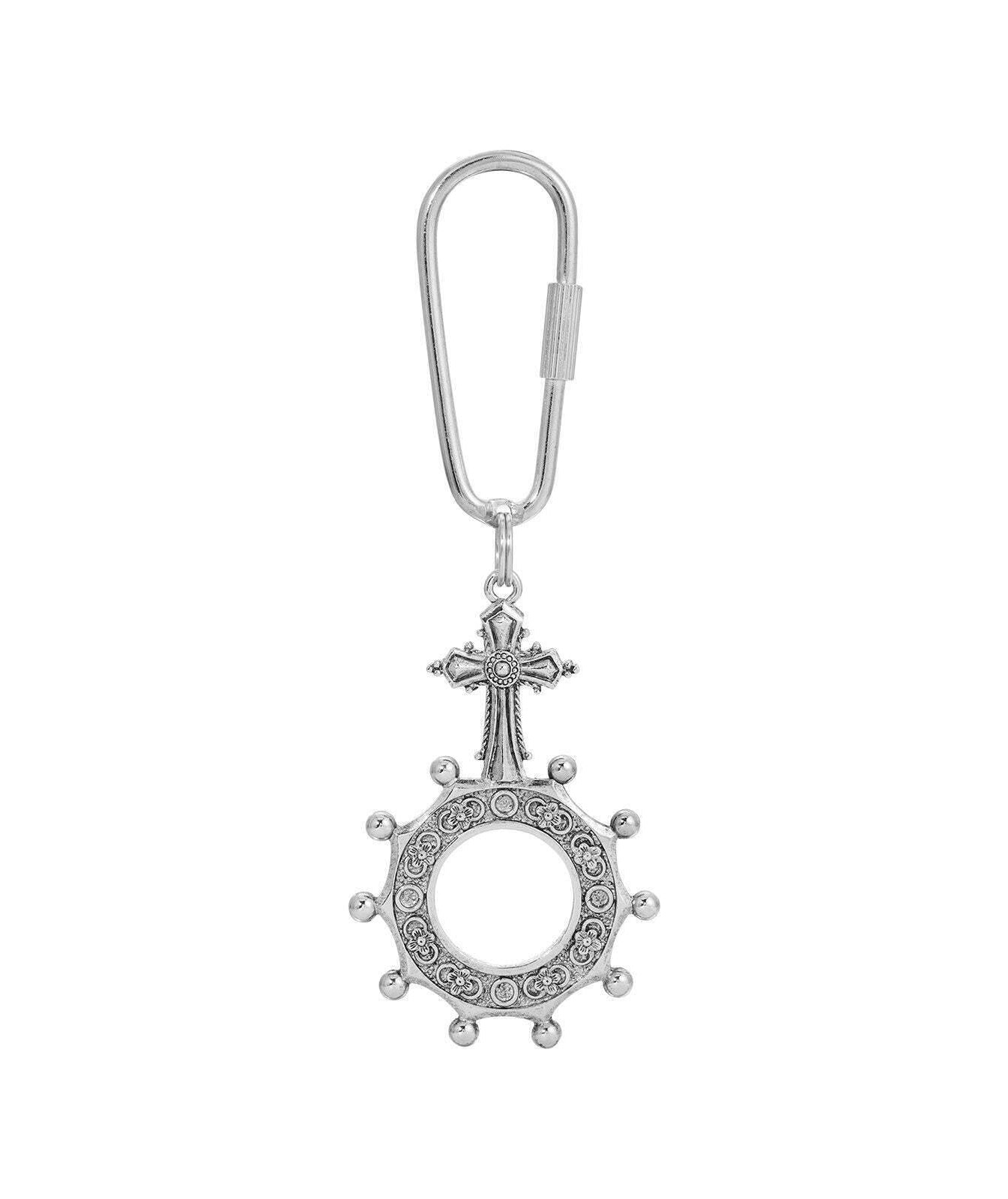Symbols Of Faith Pewter Rosary Prayer Ring Cross Carabiner Key Chain