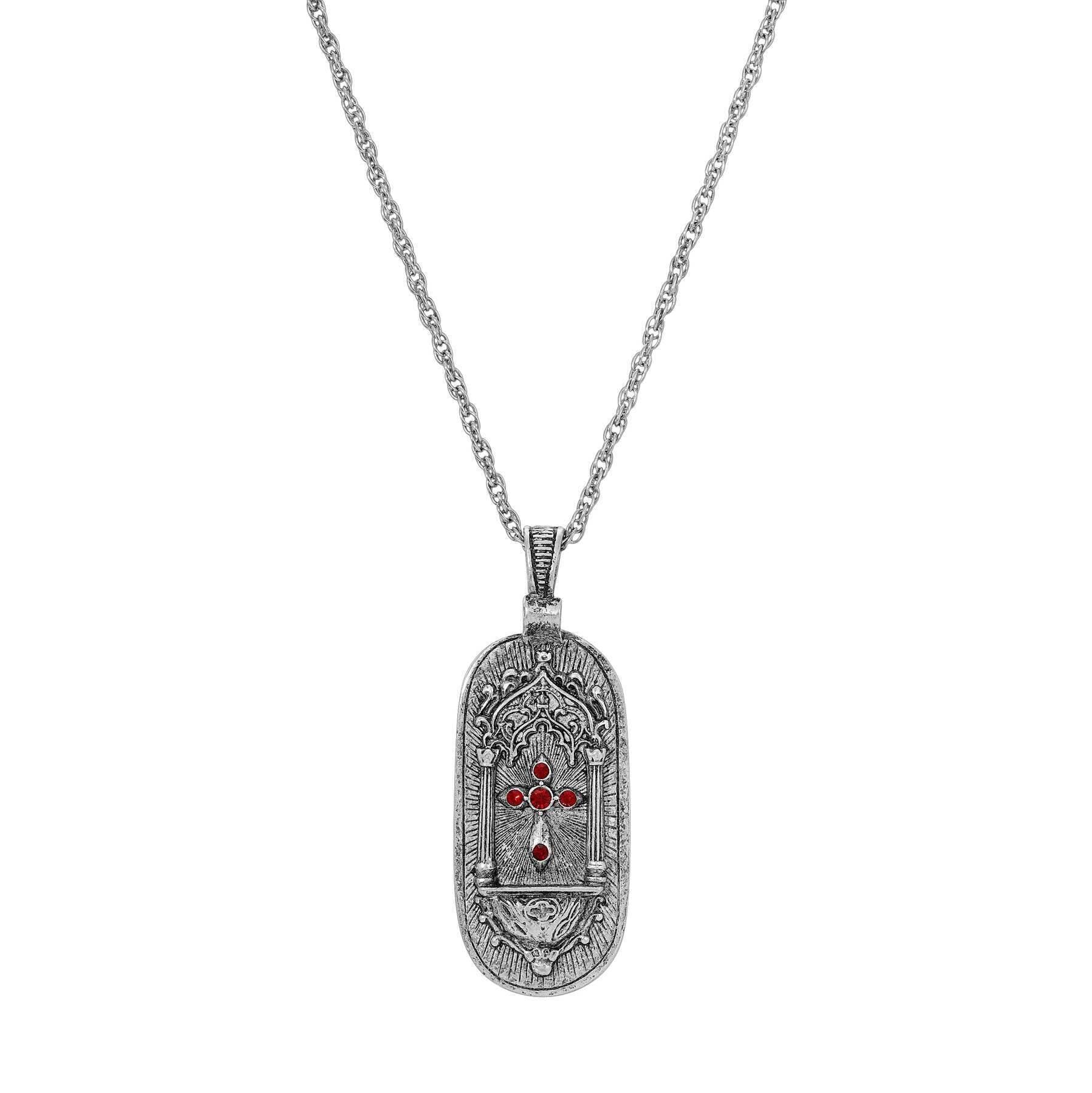 Symbols Of Faith Holy Cross Siam Red Crystal Reliquary Pendant Necklace 18"