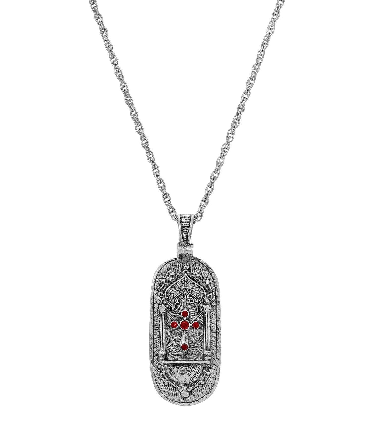Symbols Of Faith Holy Cross Siam Red Crystal Reliquary Pendant Necklace 18"
