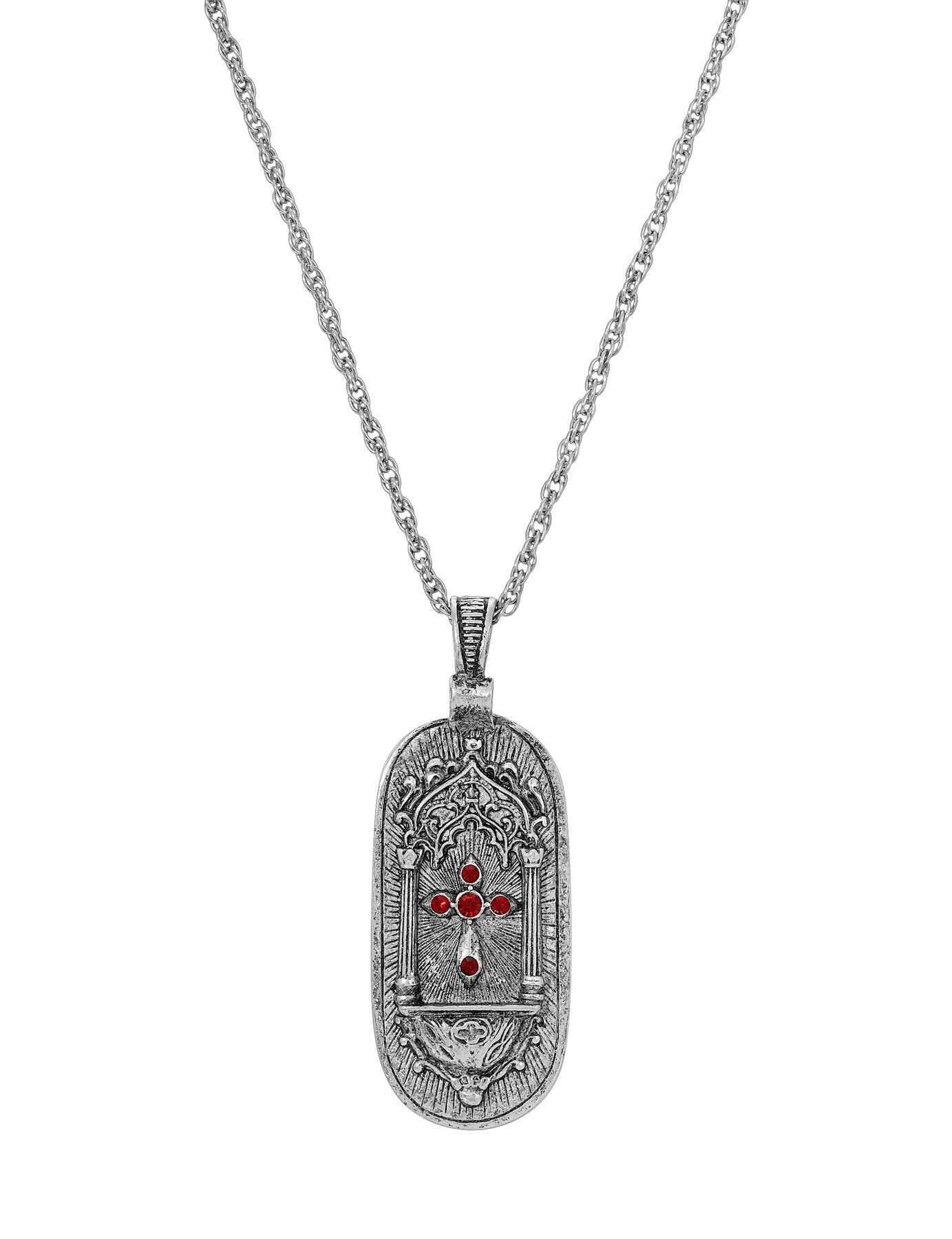 Symbols Of Faith Holy Cross Siam Red Crystal Reliquary Pendant Necklace 18"