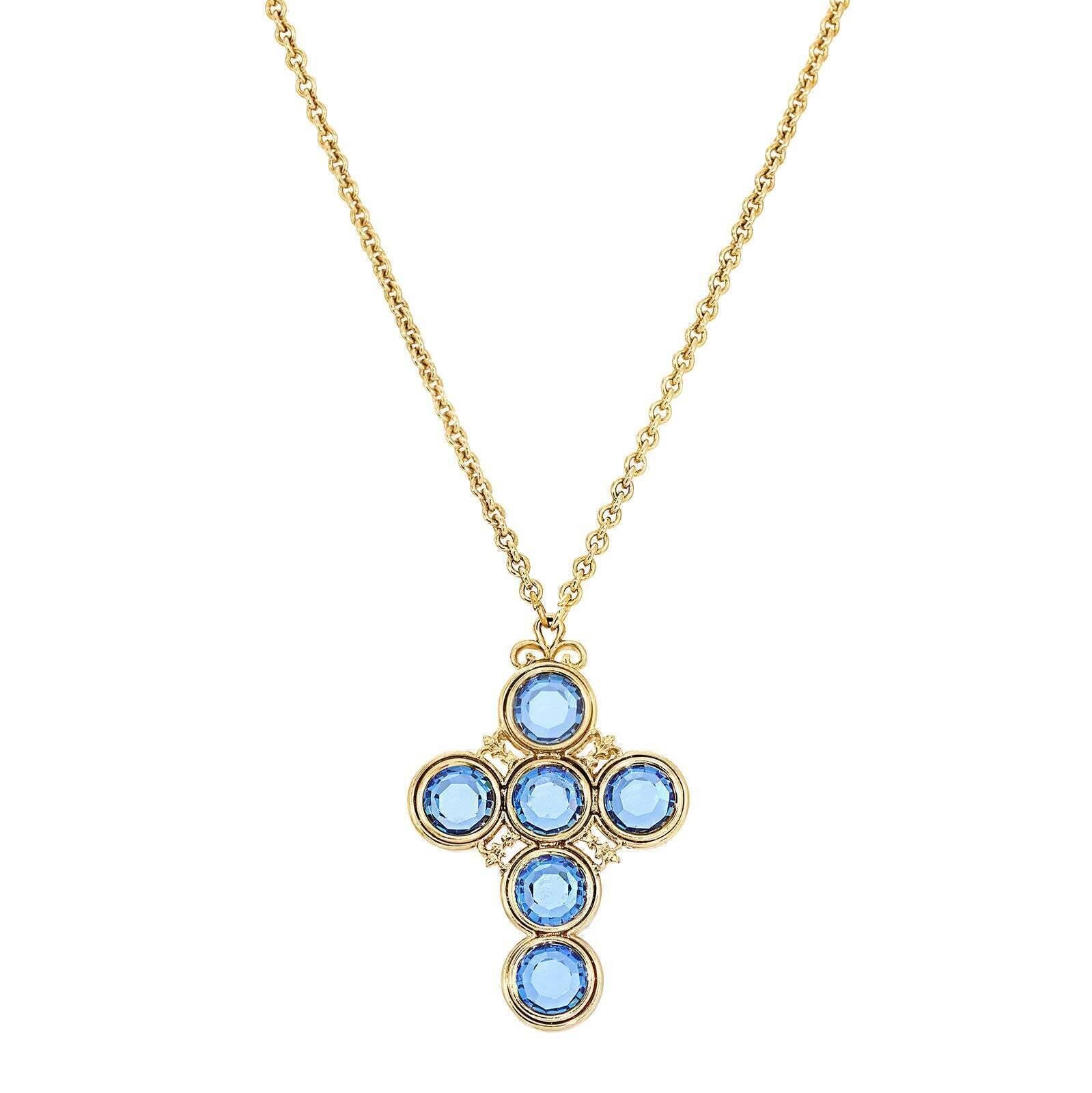 Symbols Of Faith Blue Channel Cross Pendant Necklace 28"