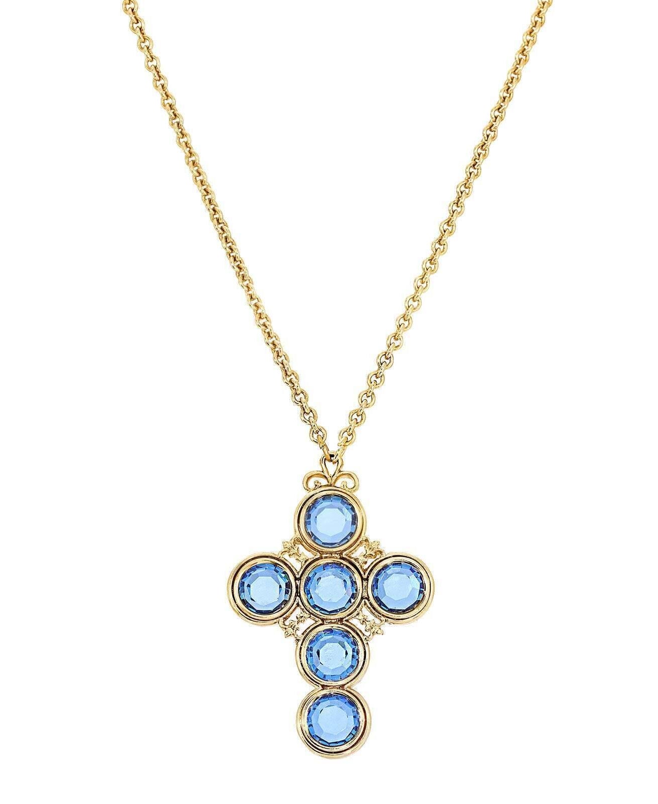 Symbols Of Faith Blue Channel Cross Pendant Necklace 28"