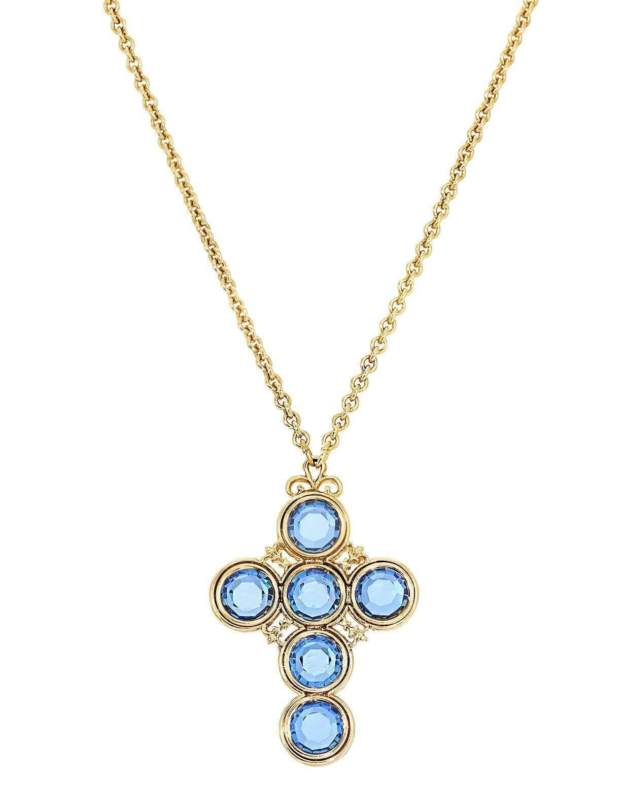 Symbols Of Faith Blue Channel Cross Pendant Necklace 28"
