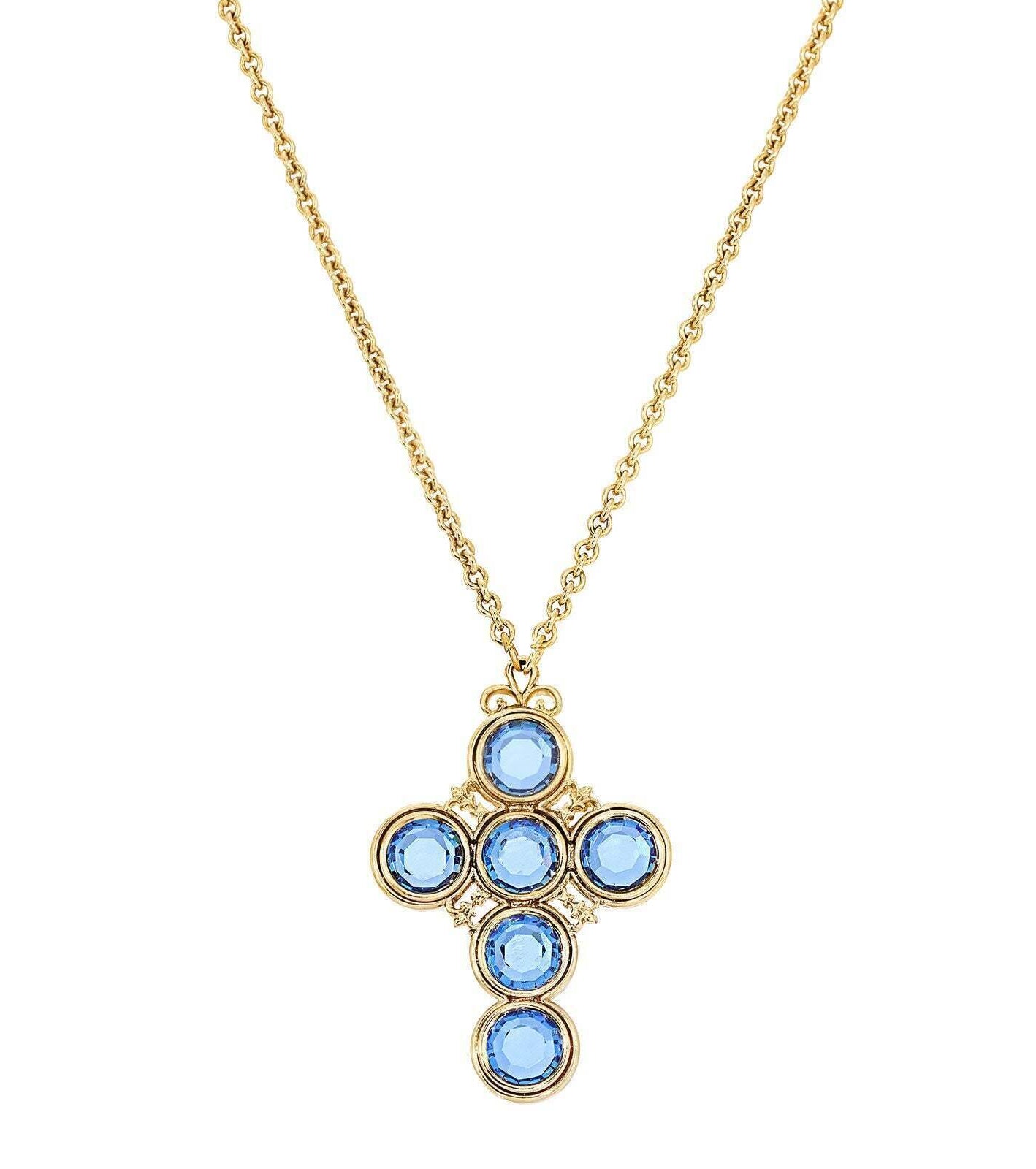 Symbols Of Faith Blue Channel Cross Pendant Necklace 28"