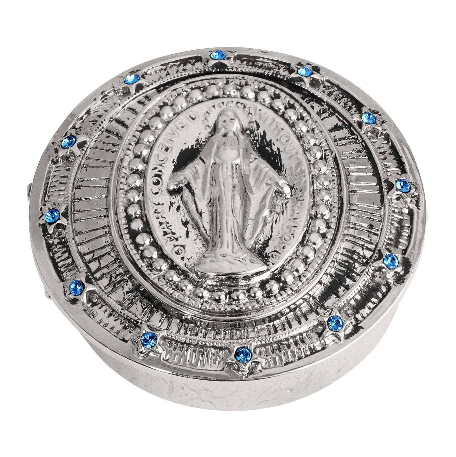 Symbols Of Faith Miraculous Medal Inspired Sapphire Crystal Pill Box