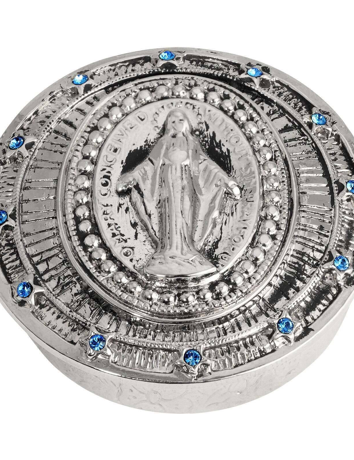 Symbols Of Faith Miraculous Medal Inspired Sapphire Crystal Pill Box