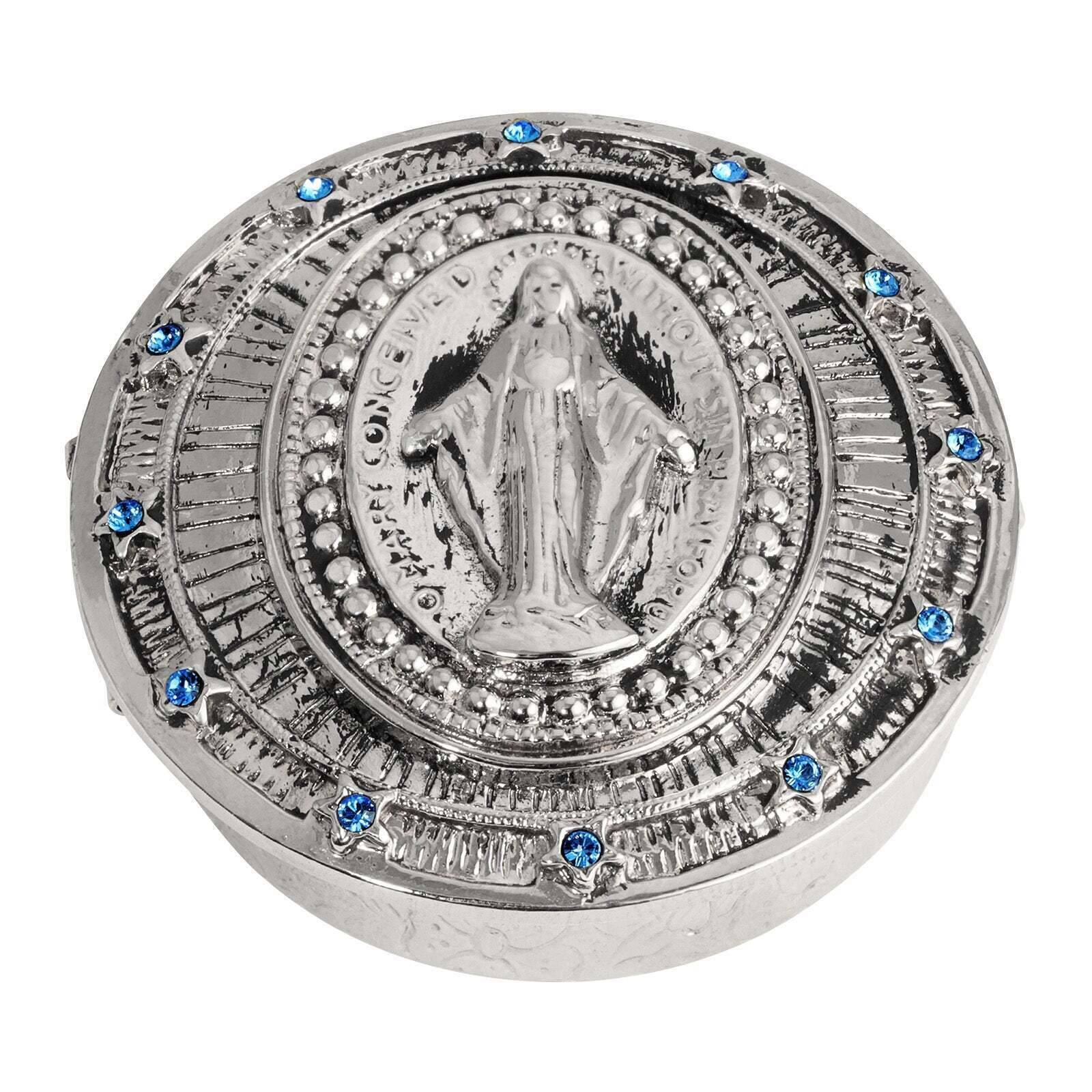 Symbols Of Faith Miraculous Medal Inspired Sapphire Crystal Pill Box