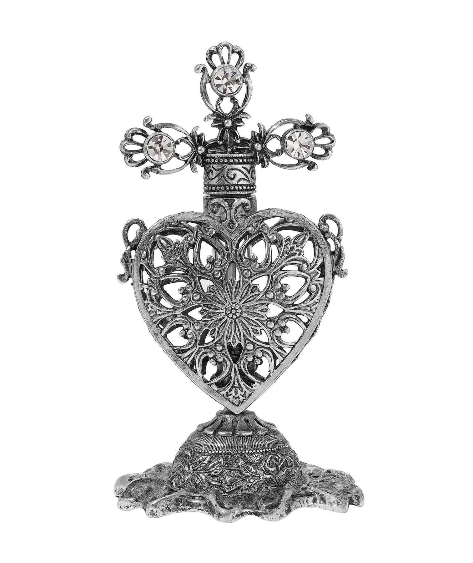 Symbols Of Faith Floral Heart Crystal Cross Perfume Bottle & Stand
