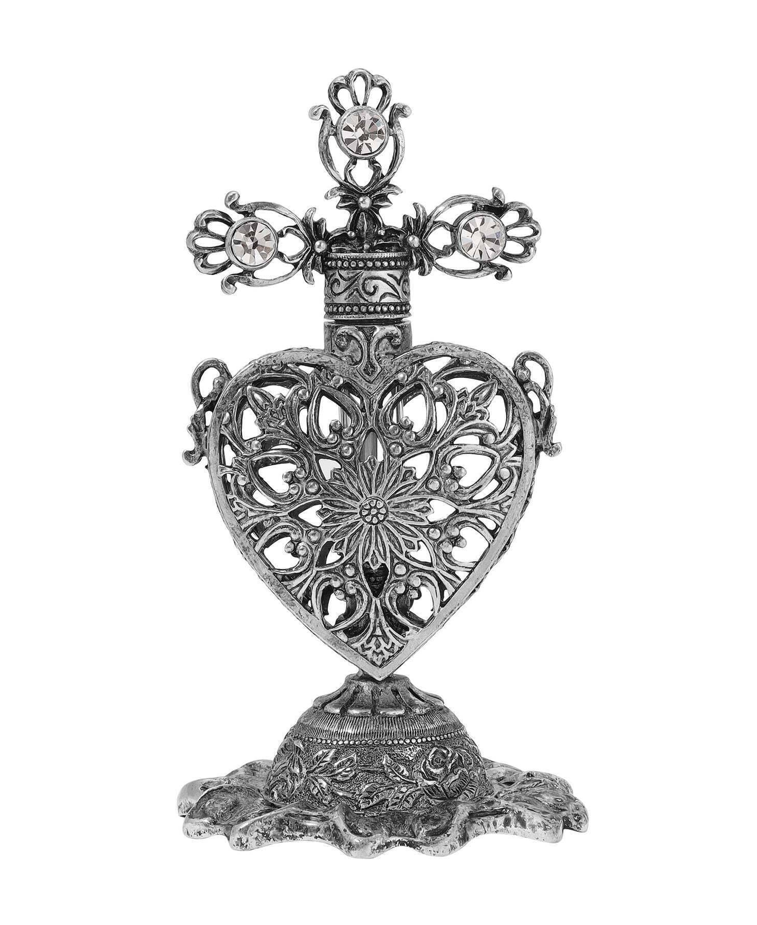 Symbols Of Faith Floral Heart Crystal Cross Perfume Bottle & Stand