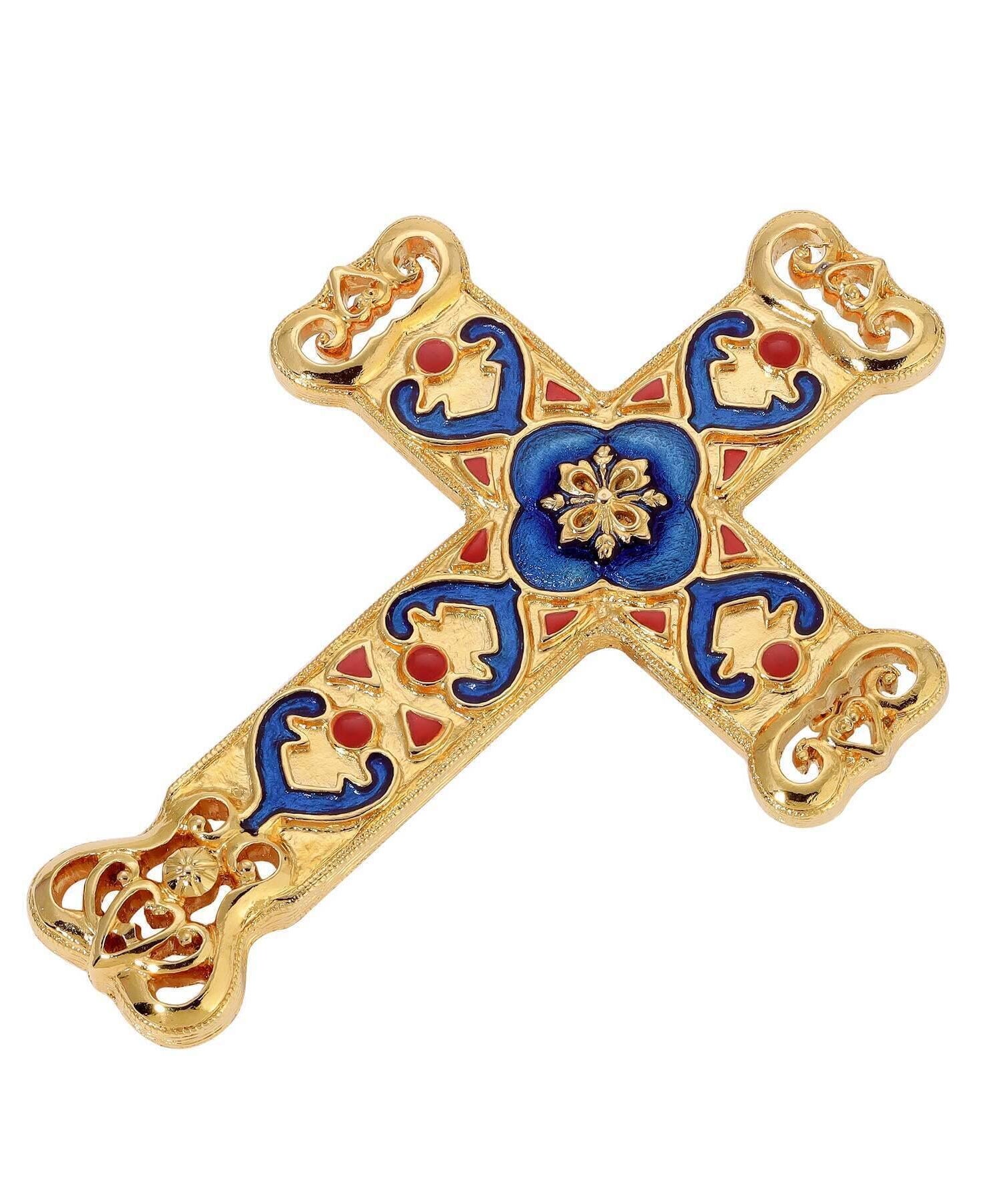 Symbols Of Faith Antigua Enamel Cross & Heart Brooch