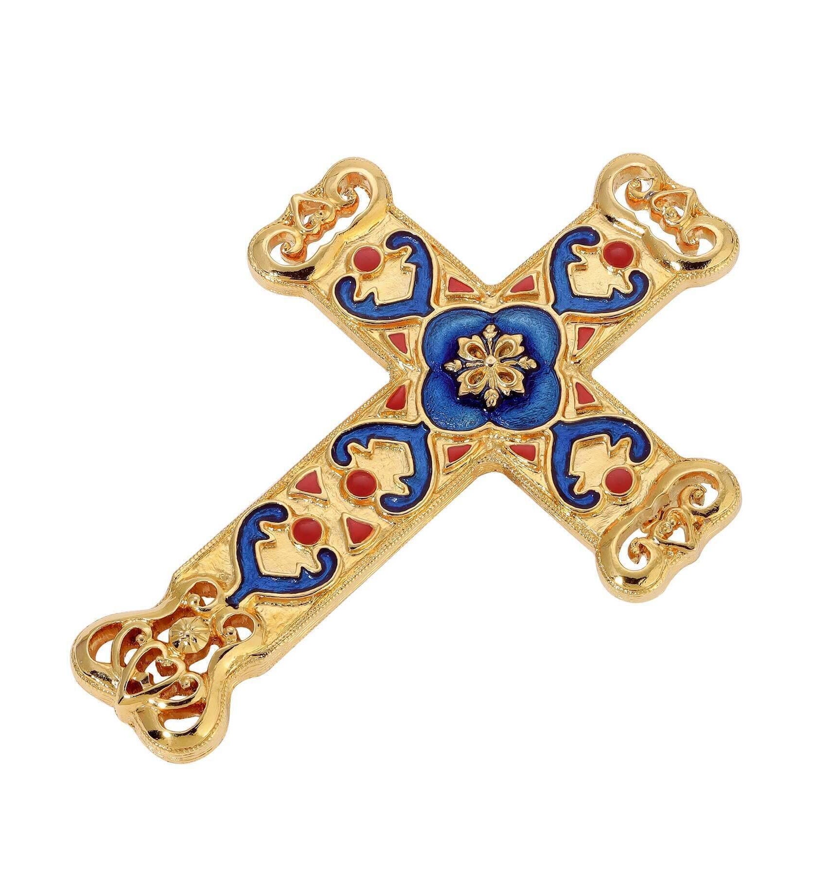Symbols Of Faith Antigua Enamel Cross & Heart Brooch