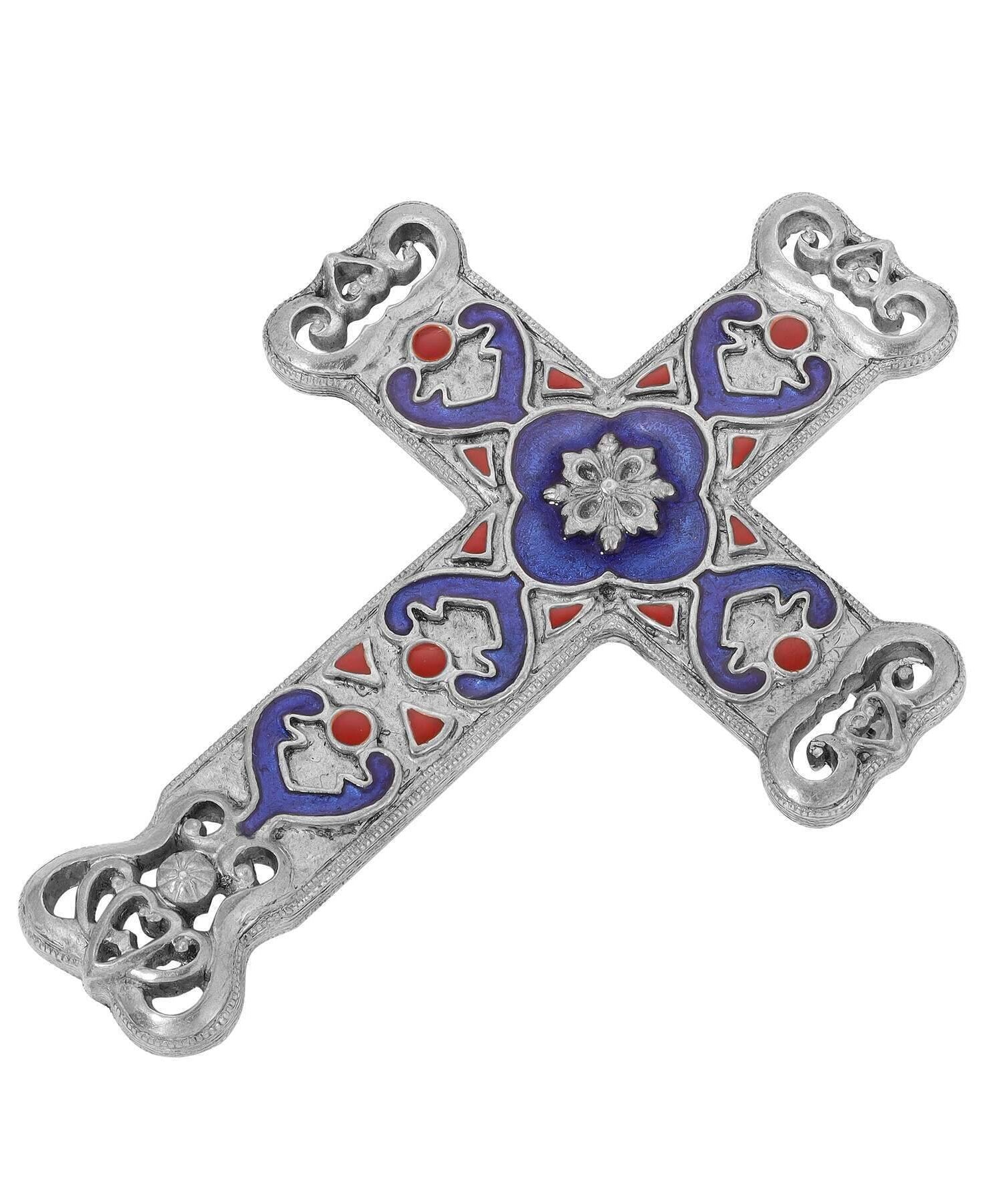 Symbols Of Faith Antigua Enamel Cross & Heart Brooch