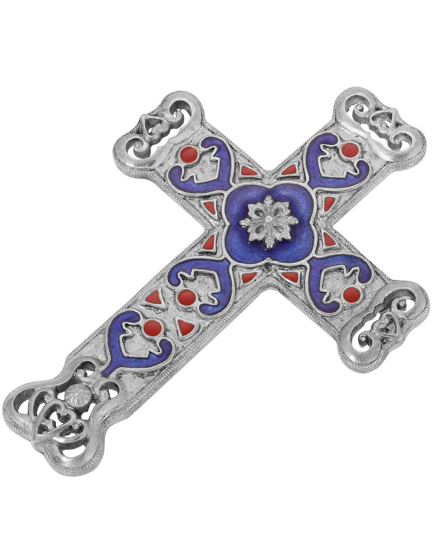 Symbols Of Faith Antigua Enamel Cross & Heart Brooch