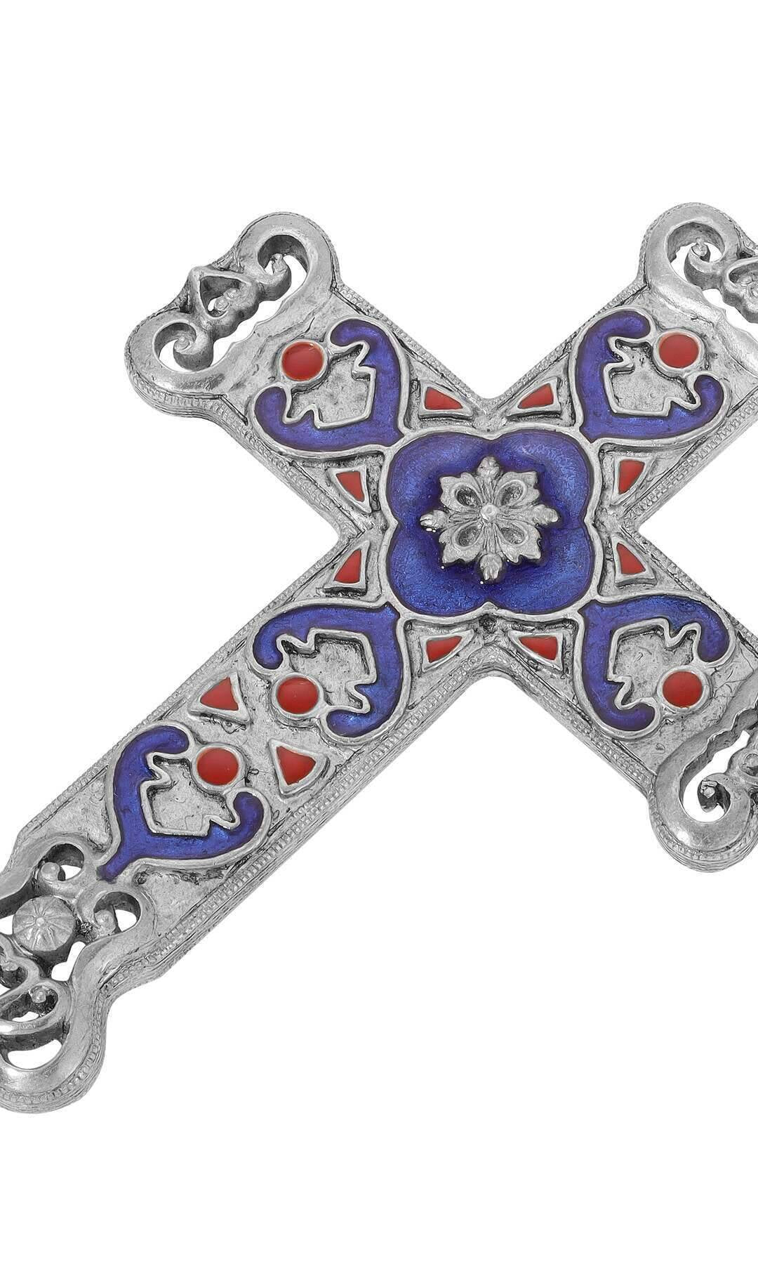 Symbols Of Faith Antigua Enamel Cross & Heart Brooch
