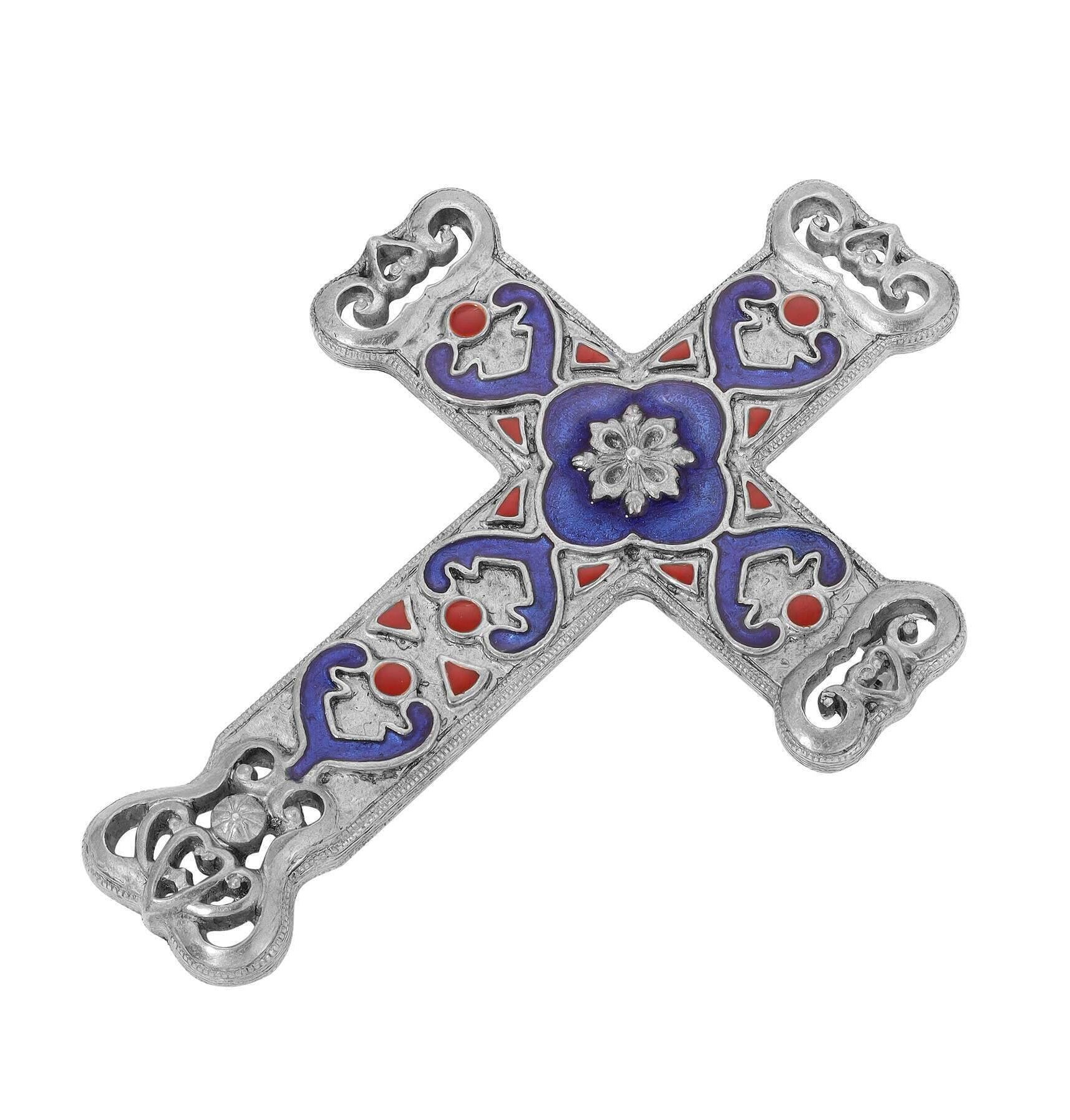 Symbols Of Faith Antigua Enamel Cross & Heart Brooch