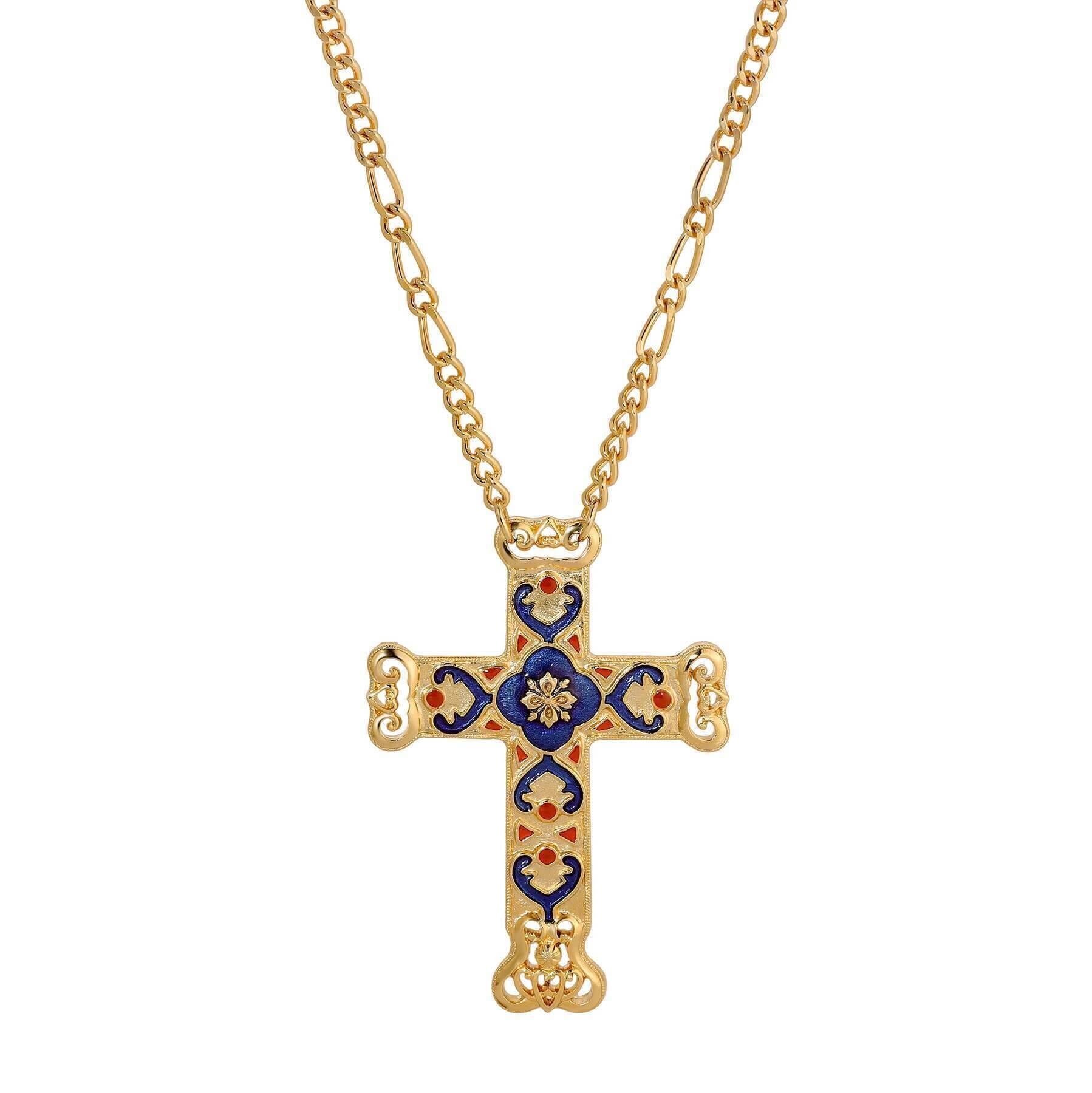 Symbols Of Faith Antigua Enamel Cross & Heart Pendant Necklace 28"L
