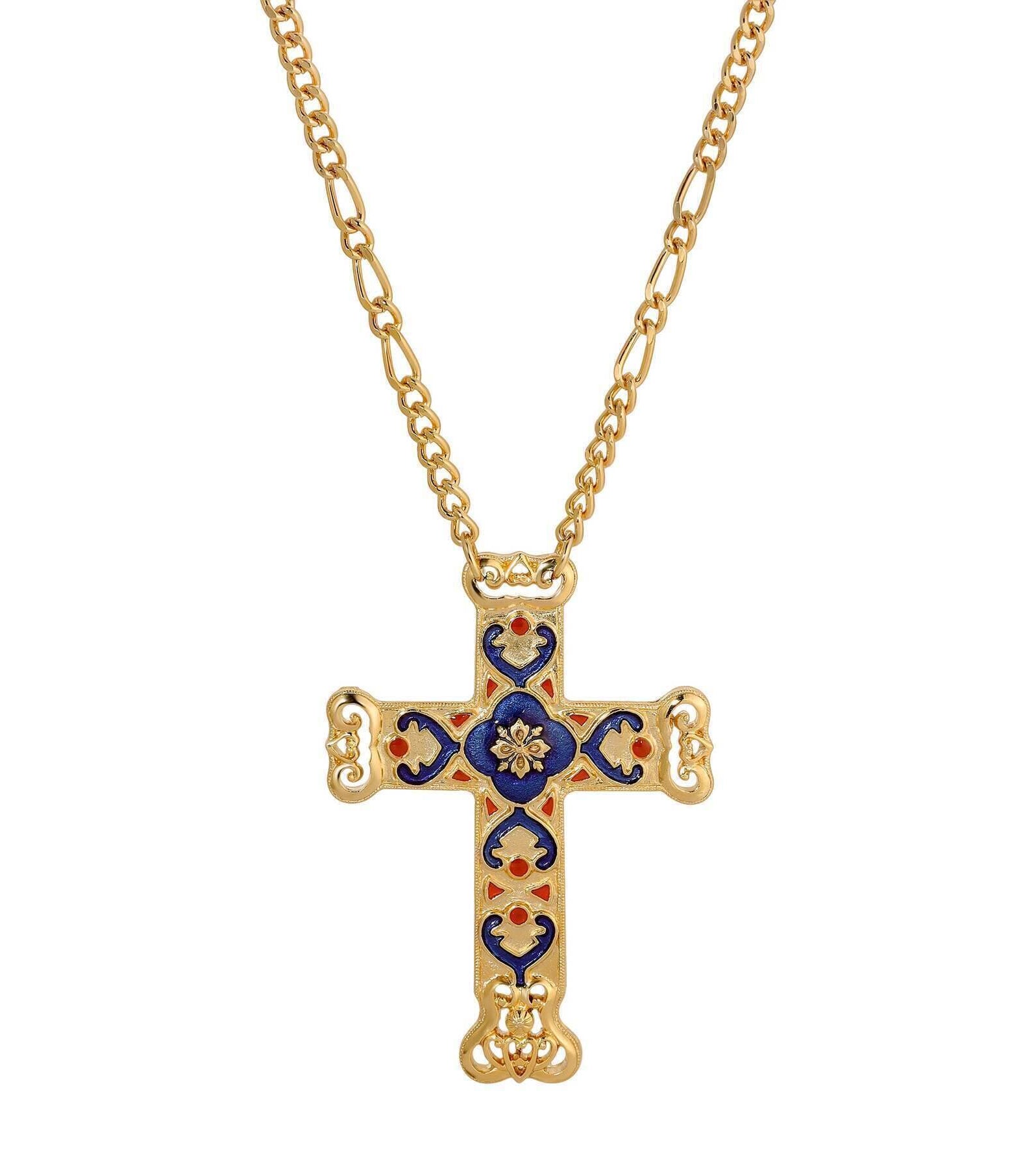 Symbols Of Faith Antigua Enamel Cross & Heart Pendant Necklace 28"L