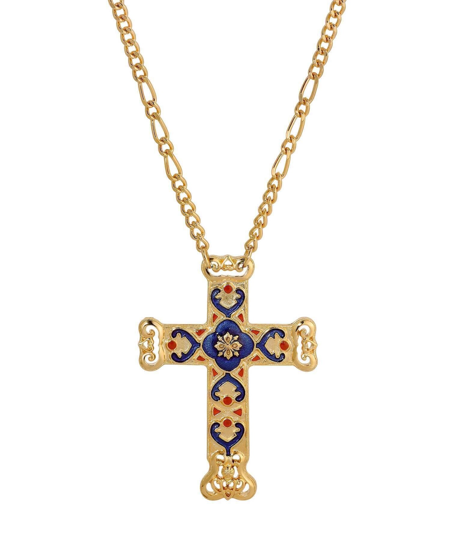 Symbols Of Faith Antigua Enamel Cross & Heart Pendant Necklace 28"L