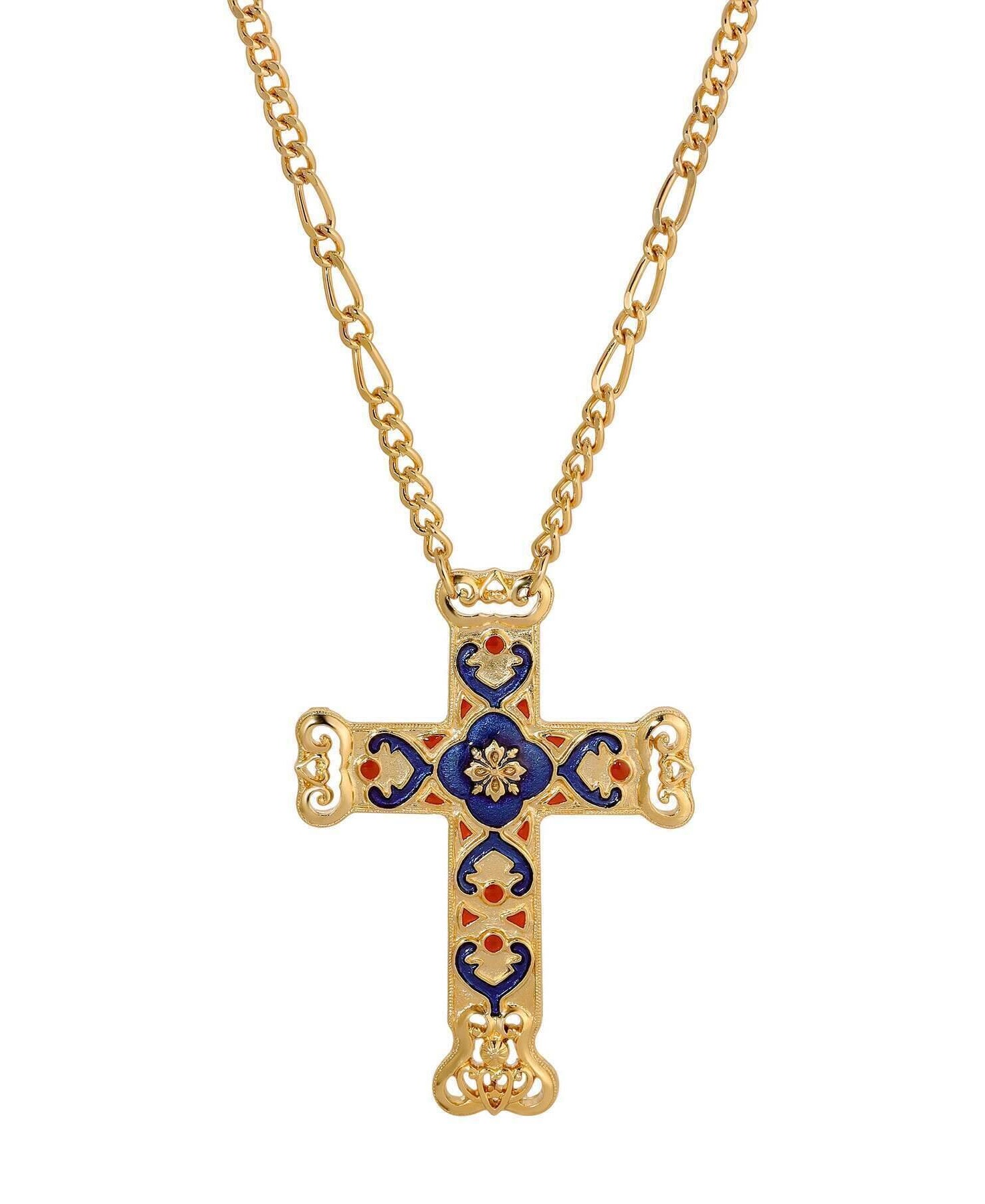 Symbols Of Faith Antigua Enamel Cross & Heart Pendant Necklace 28"L