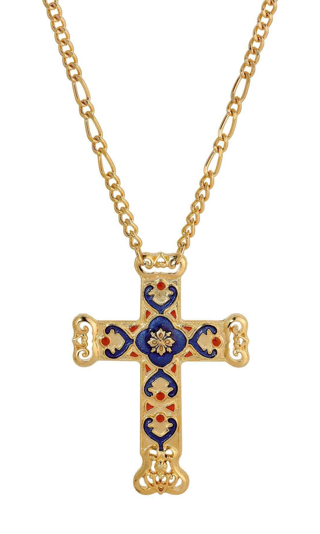 Symbols Of Faith Antigua Enamel Cross & Heart Pendant Necklace 28"L