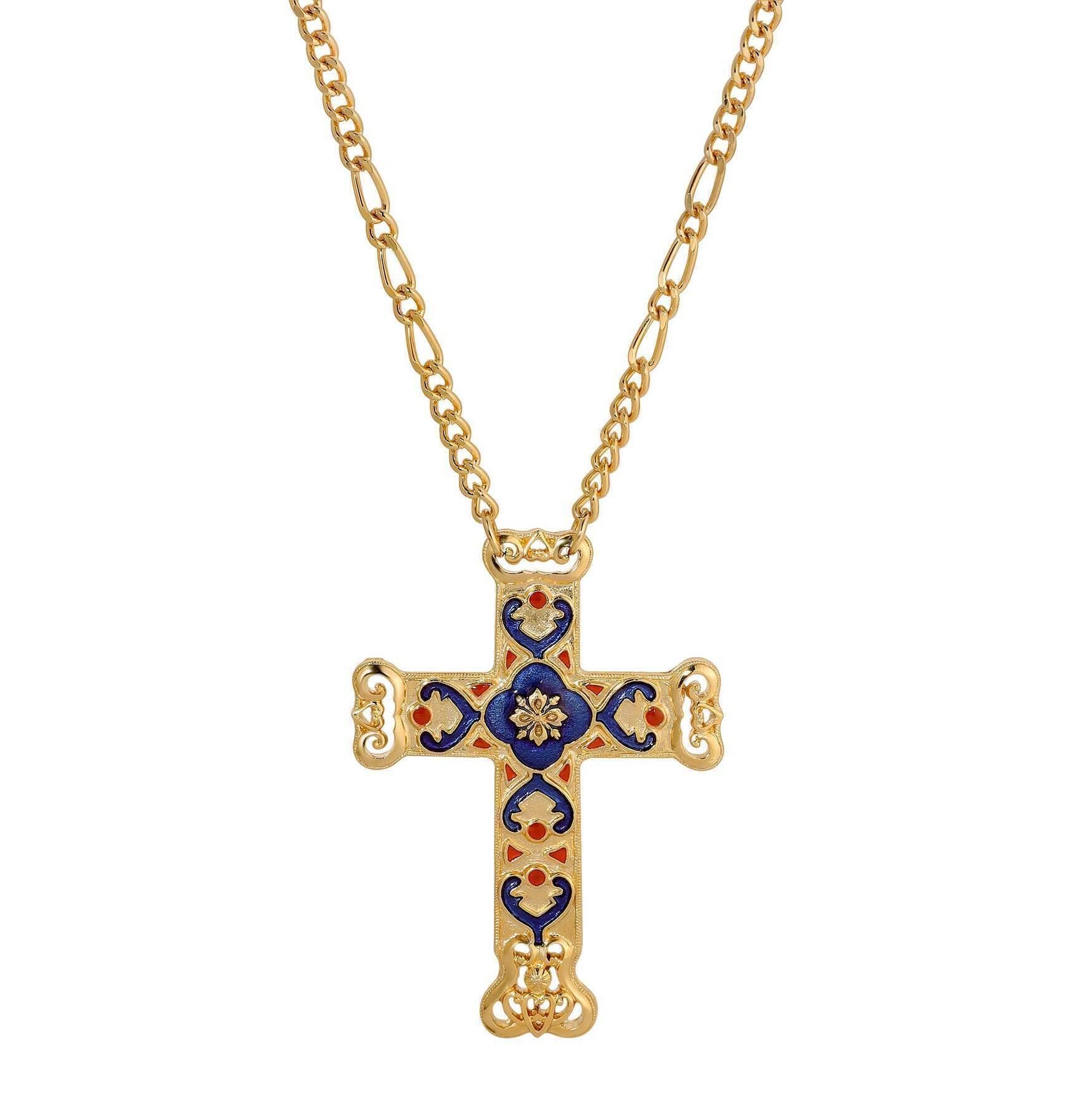 Symbols Of Faith Antigua Enamel Cross & Heart Pendant Necklace 28"L