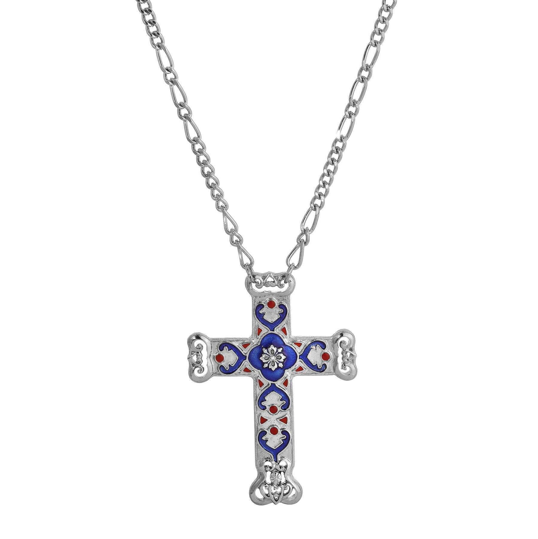 Symbols Of Faith Antigua Enamel Cross & Heart Pendant Necklace 28"L
