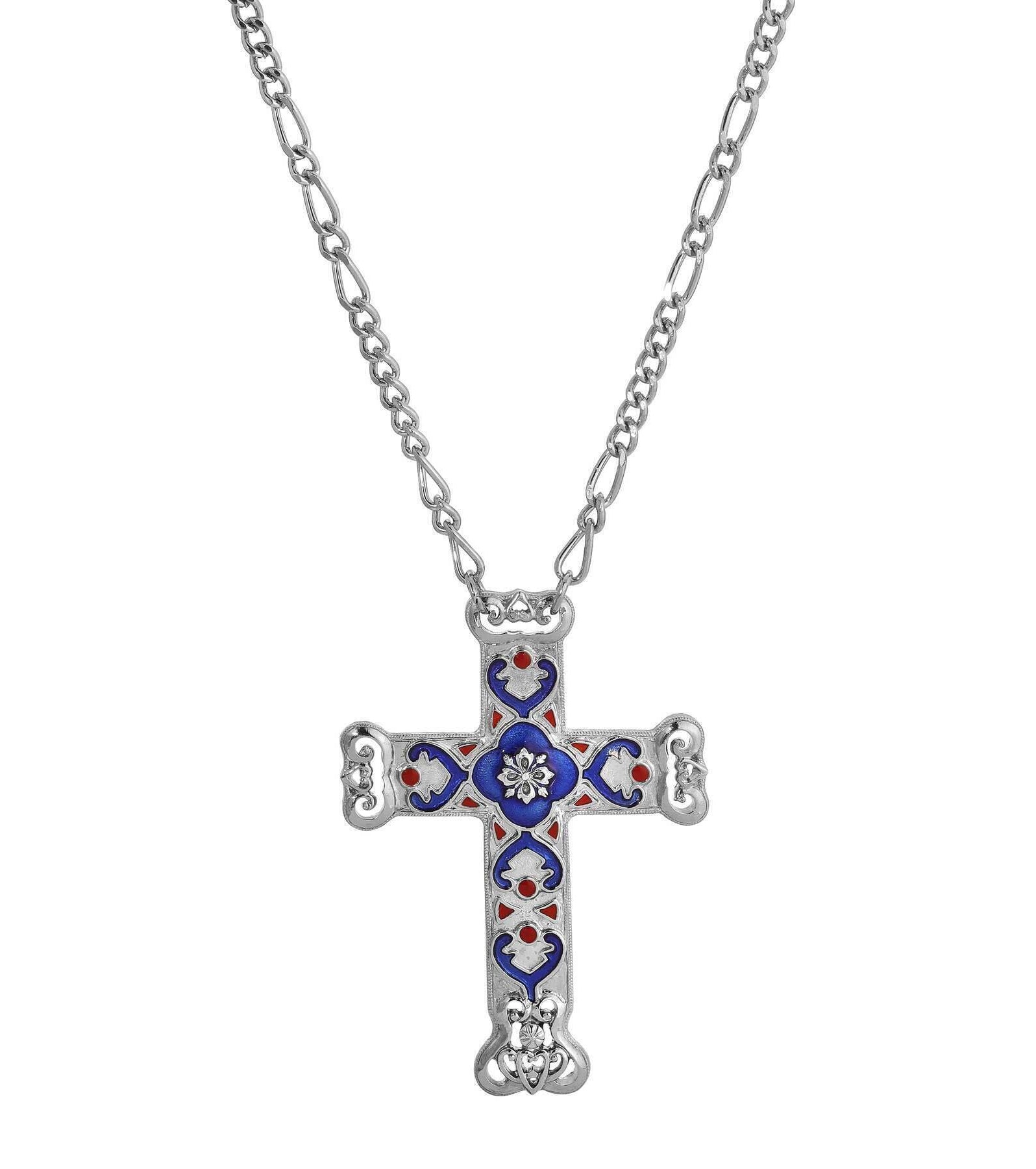 Symbols Of Faith Antigua Enamel Cross & Heart Pendant Necklace 28"L