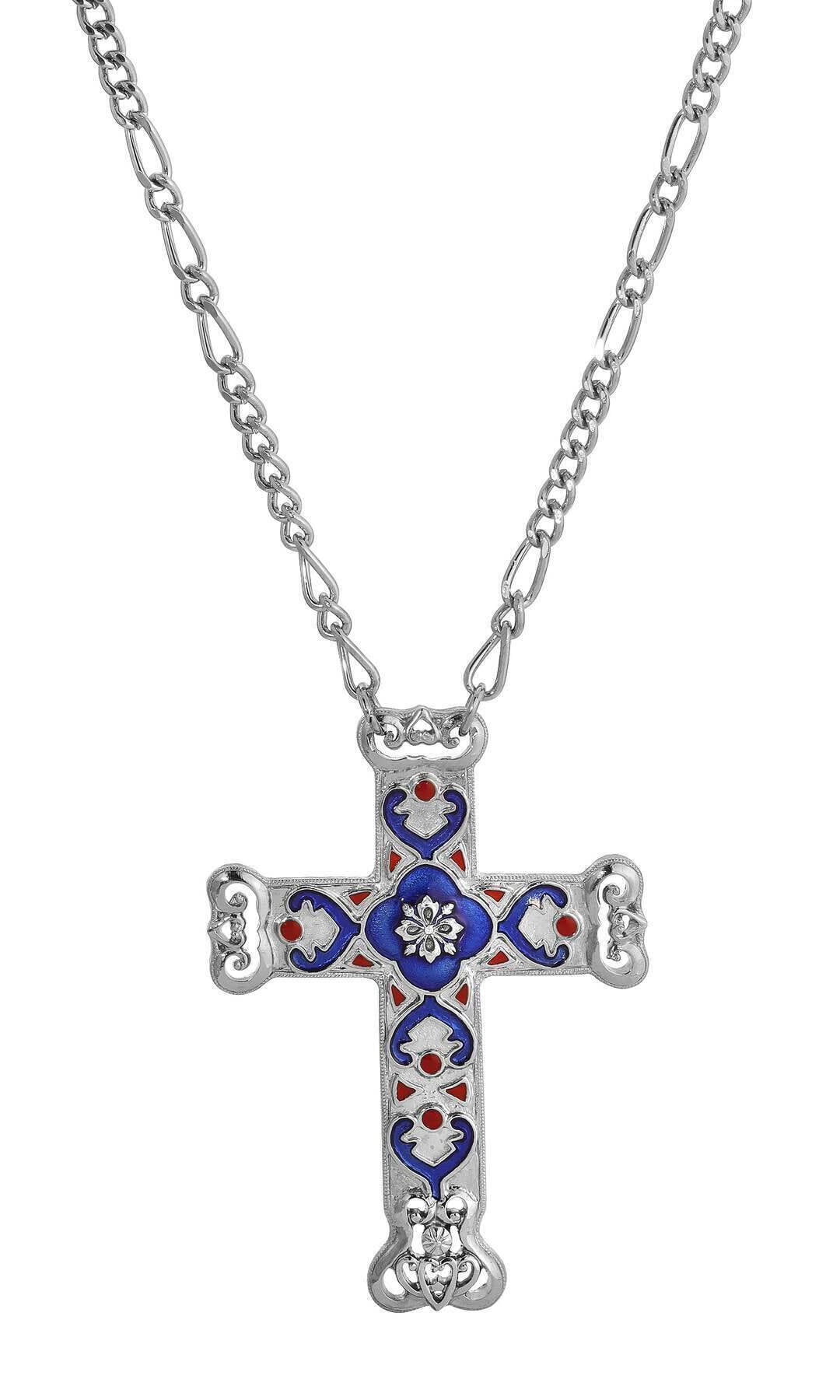 Symbols Of Faith Antigua Enamel Cross & Heart Pendant Necklace 28"L